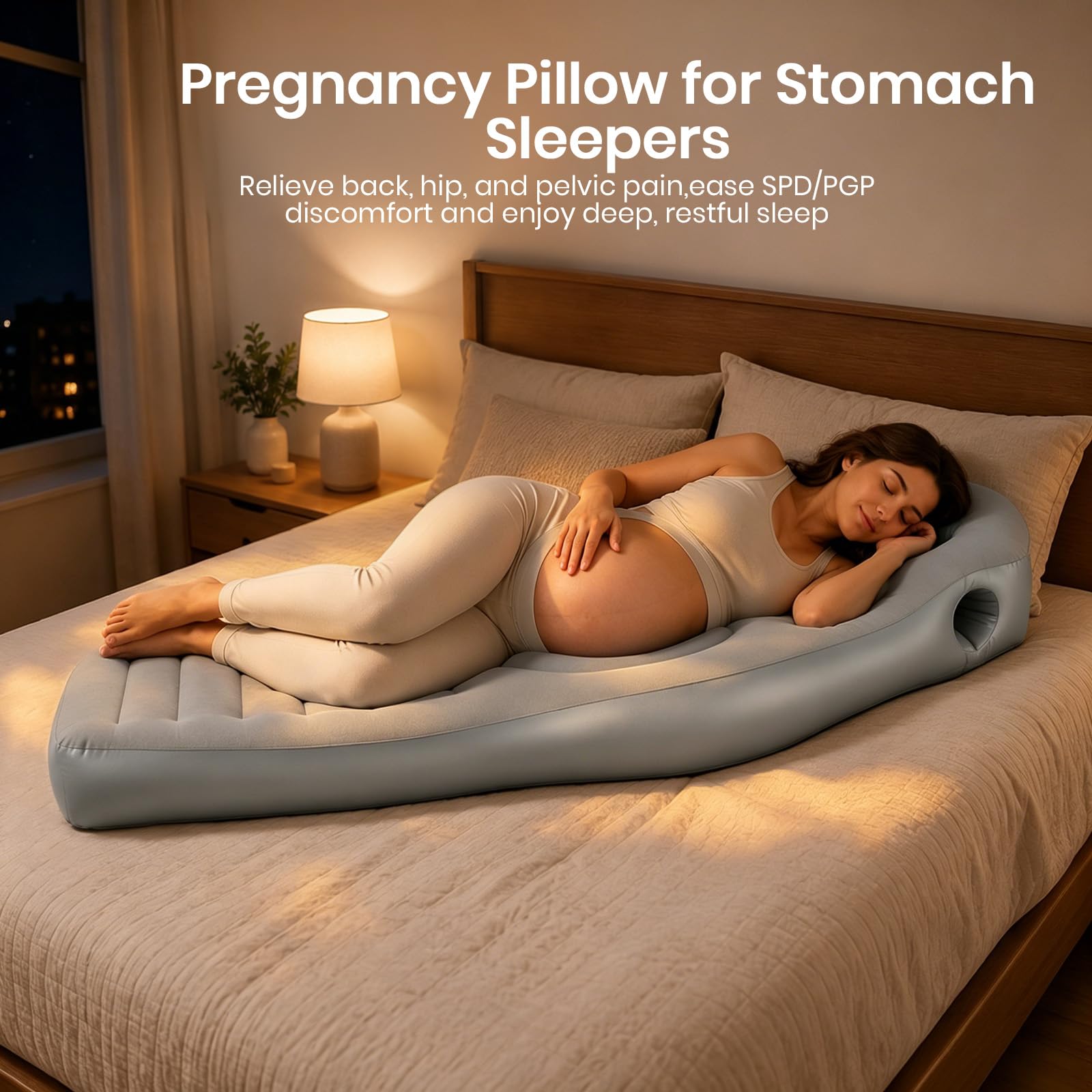 Cojín hinchable de embarazo con abertura abdominal, colchón de aire de PVC flocado para embarazadas para tumbarse sobre el estómago, con bomba y bandeja de agua extraíble, ideal para embarazadas y