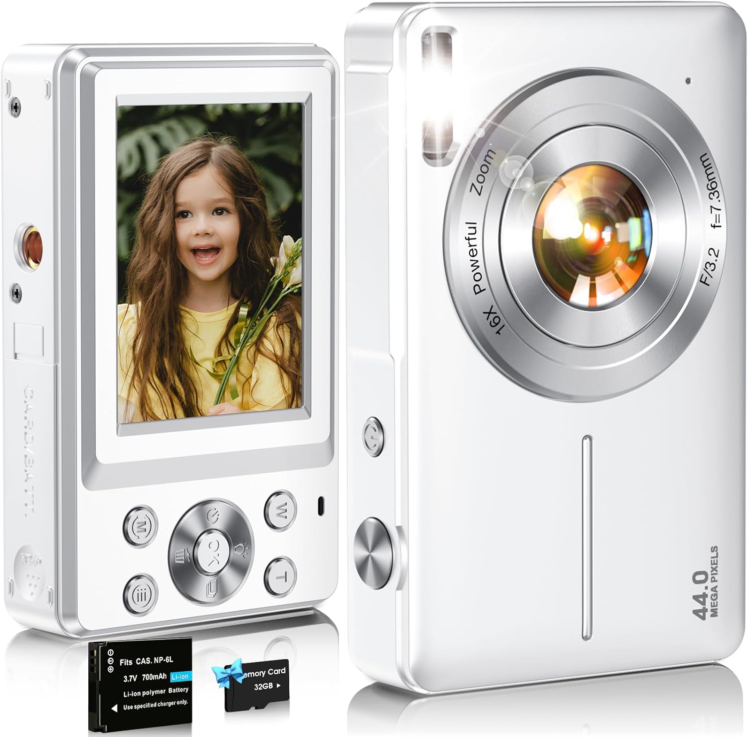 Digital Vlogging Camera for Photography Portable Small Travel Camera for Teens Girls Boys Kids(White)