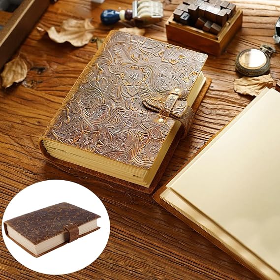 Leather Journal Notebook 200 Sheets(400Pages) Carved Pattern Handmade Kraft Diary, Classic Premium Notepad Lined Sketchbook For Man Artist,Travel
