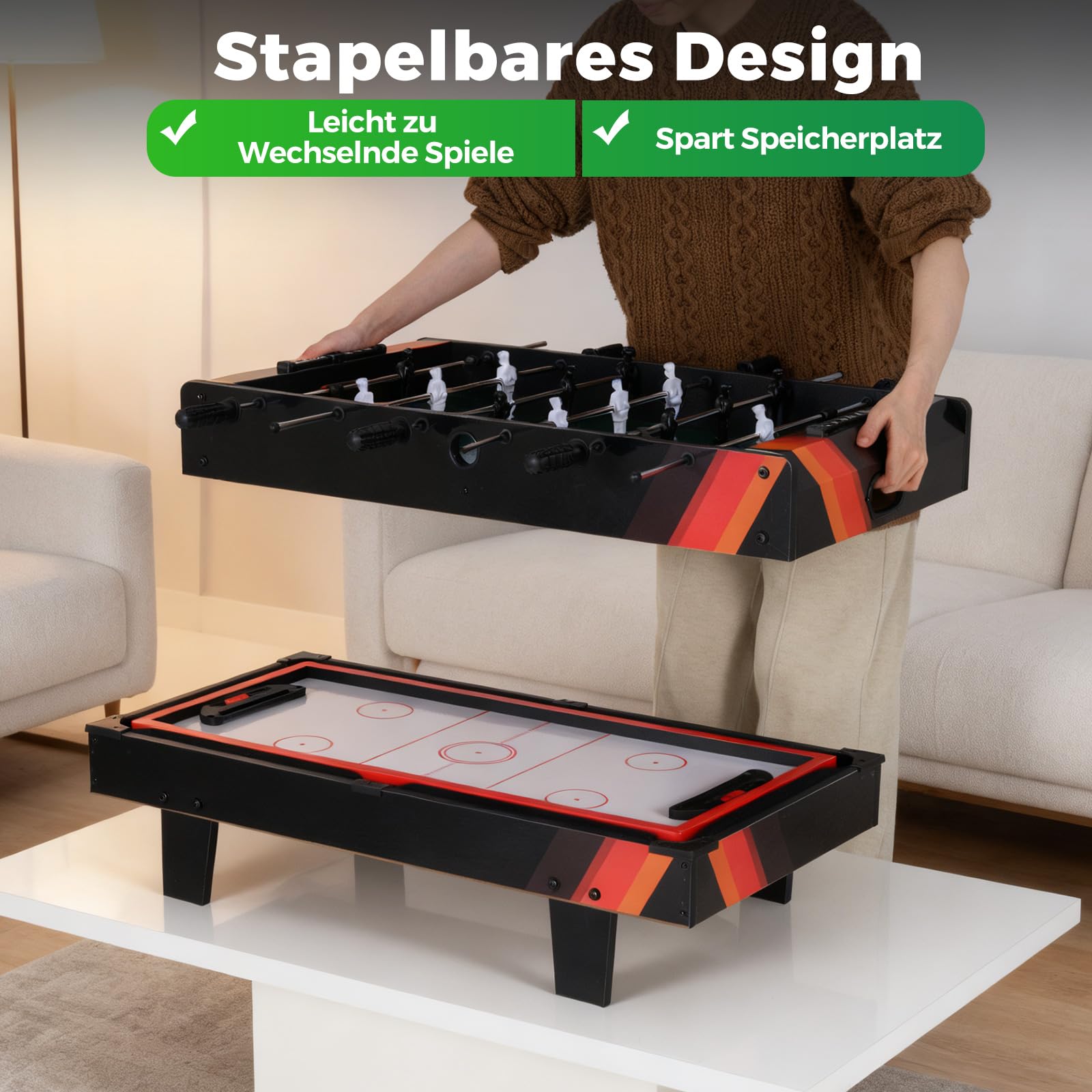 COSTWAY 4 in 1 Spieltisch, Tischkicker & Billard & Air Hockey & Tischtennis, Multifunktionstisch aus Holz, Tischfußball für Spielzimmer, Bars, Kickertisch für Kinder, Erwachsene