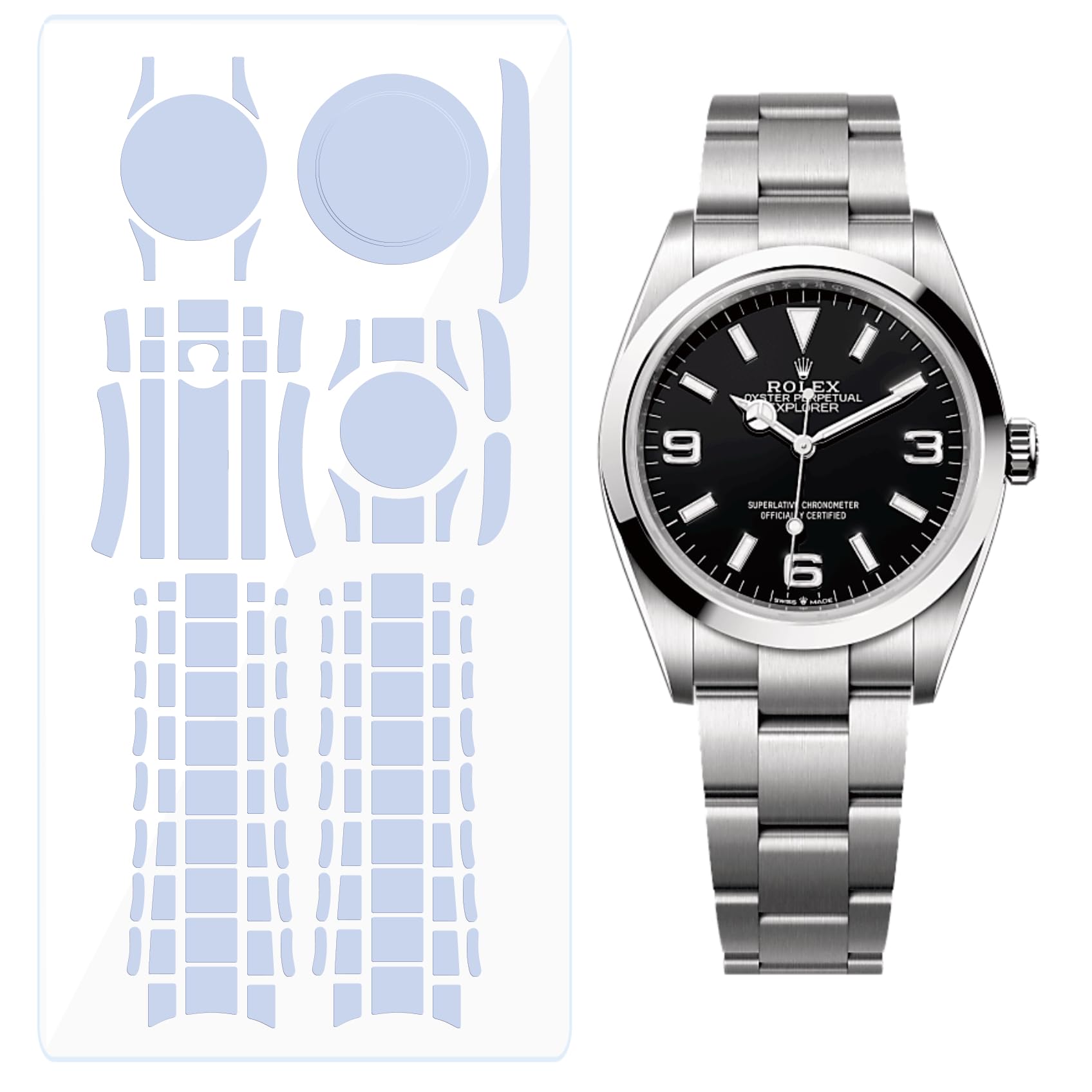 2Pack Pellicola Protettiva per Rolex Explorer 40mm Ref. 224270. | Pelle trasparente, copertura completa, adesivo per la protezione dello schermo dell'orologio
