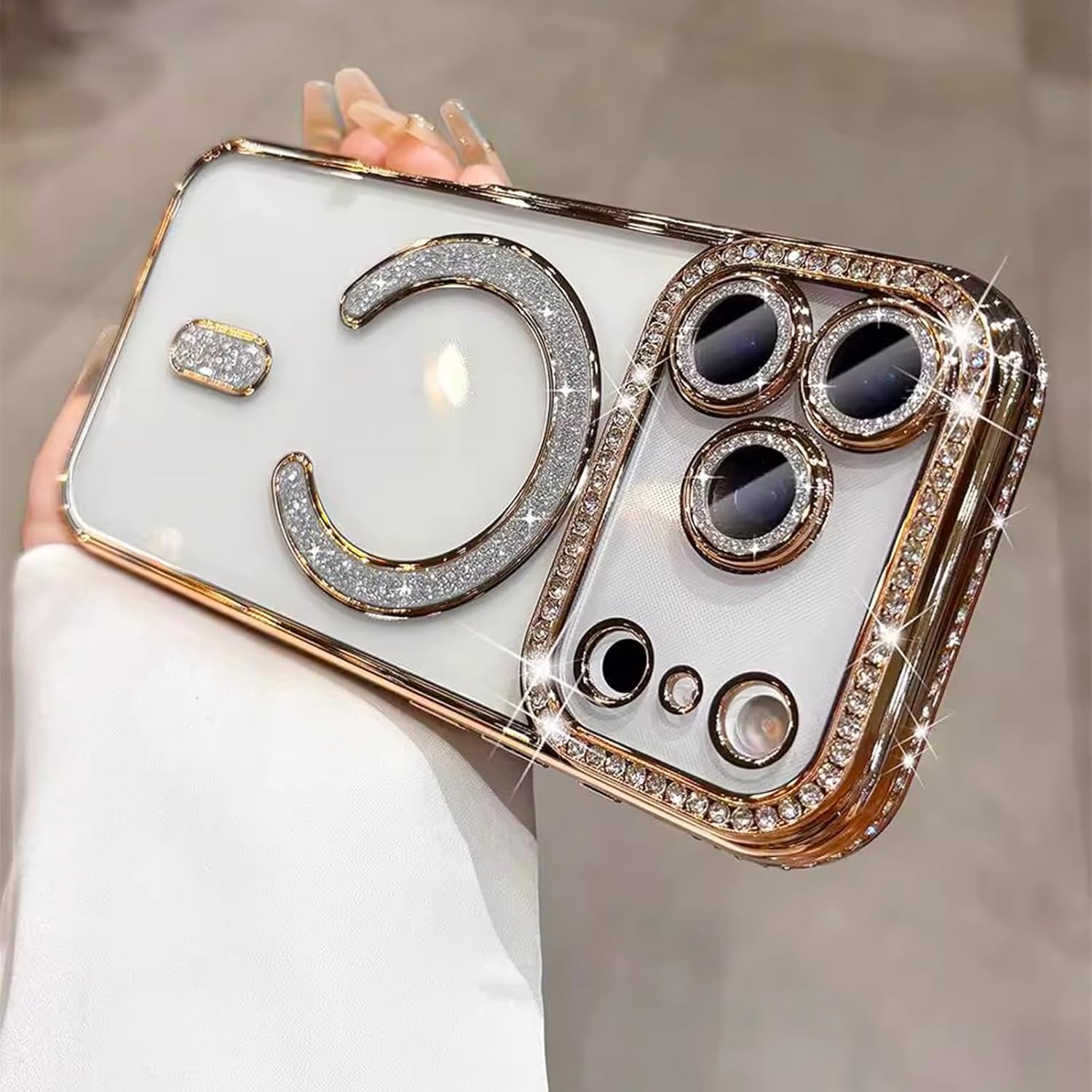 Magnetic Sparkle Diamond for iPhone 17 Pro Max Case[Compatible with MagSafe] Sparkle Diamond Camera Protection Shockproof Clear Cute Glitter Bling for Women and Girls,Gold - Image 3