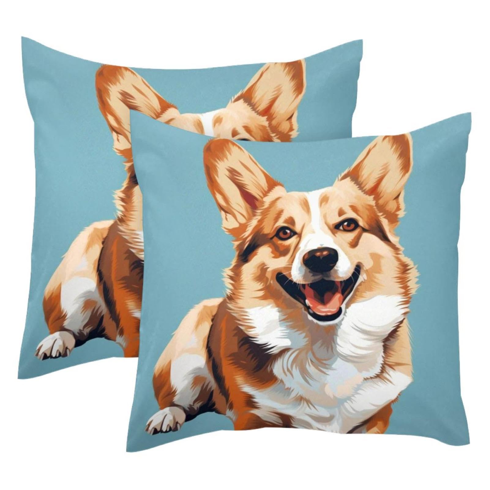 Housse de coussin Corgi en velours 50x50 cm lot de 2 pour décoration salon