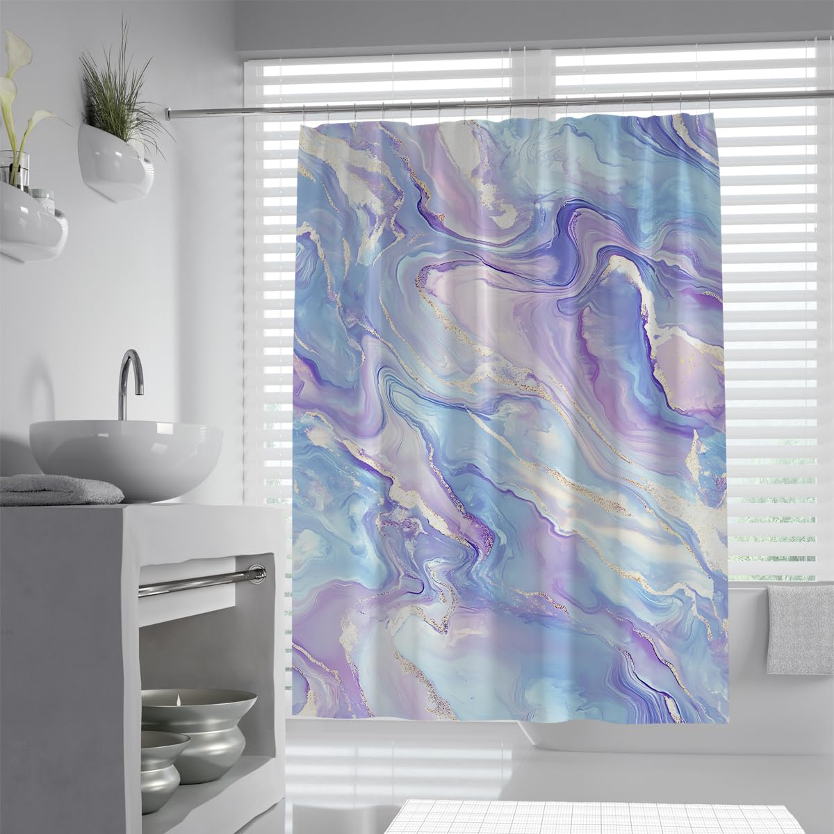UIRINGART Contemporary Liquid Swirl Marble Shower Curtain W90xL180cm Modern Abstract Geometric Fluid Pattern Water Repellent Quick Dry Walk In Bathroom Screen With Hook