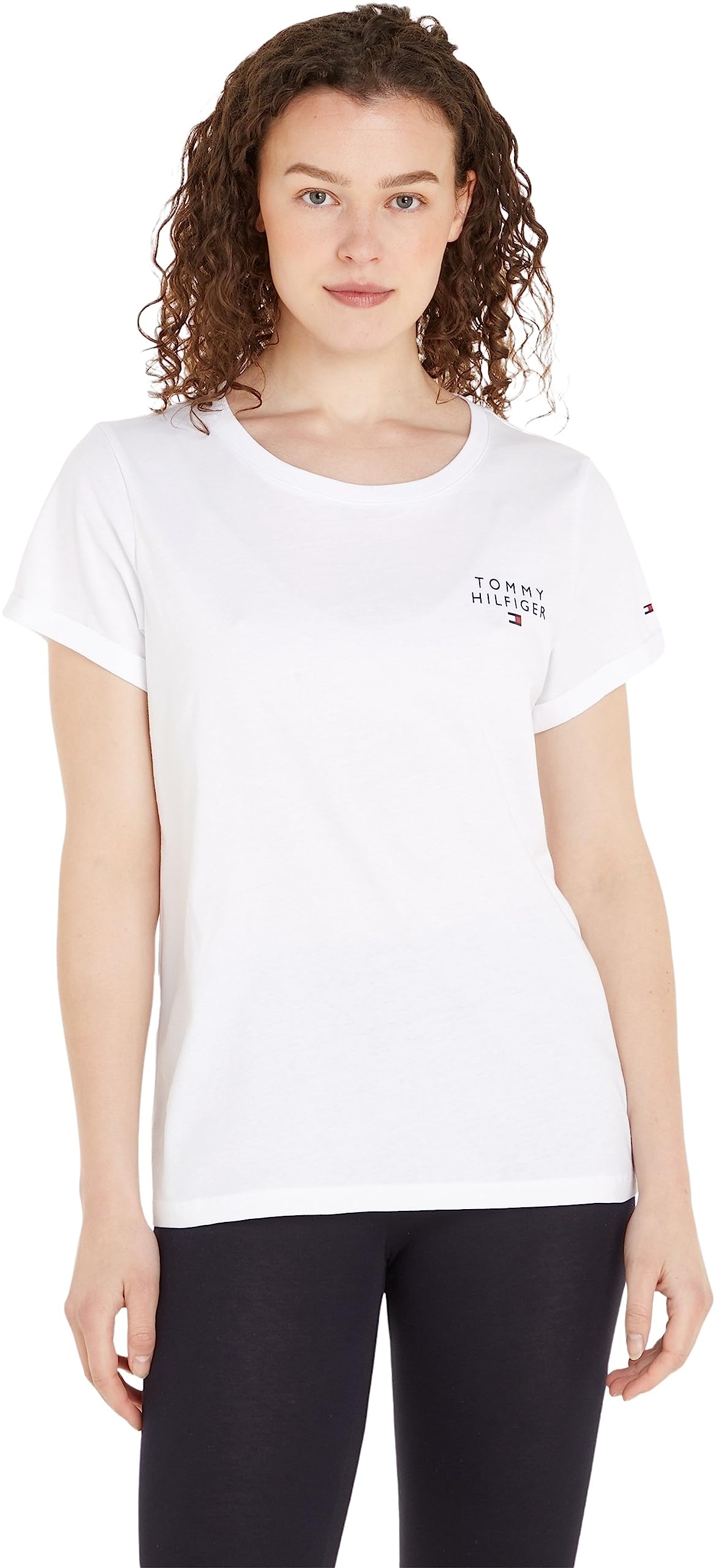 Tommy Hilfiger Women's Round Neck Short Sleeve T-Shirt, White (White), S