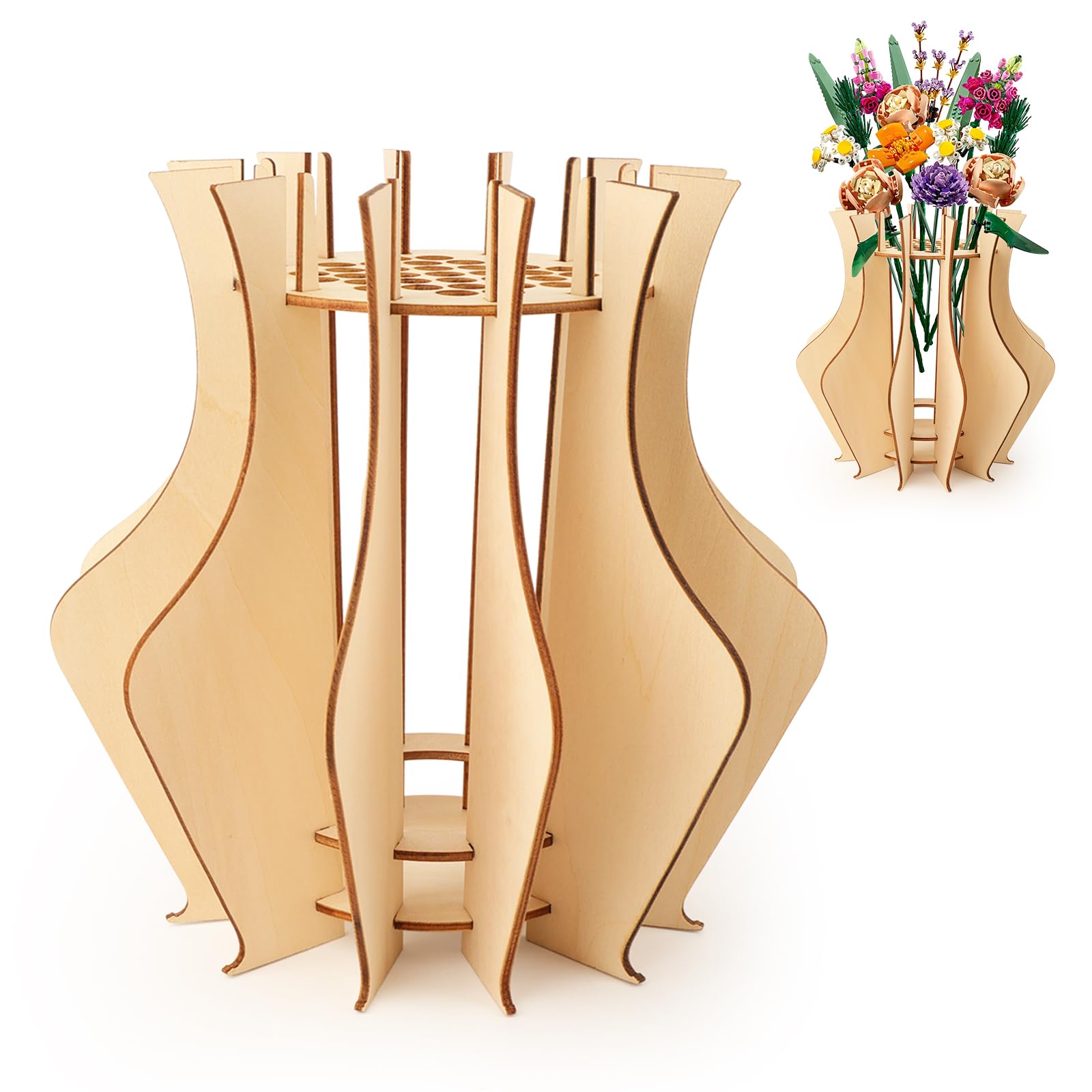 Bztzhm Jarrón para Flores Lego, jarrón de Flores de Madera para Construir un Ramo de Lego, Juego de Manualidades de Madera para Bricolaje, para decoración del hogar, decoración de Mesa, Regalo