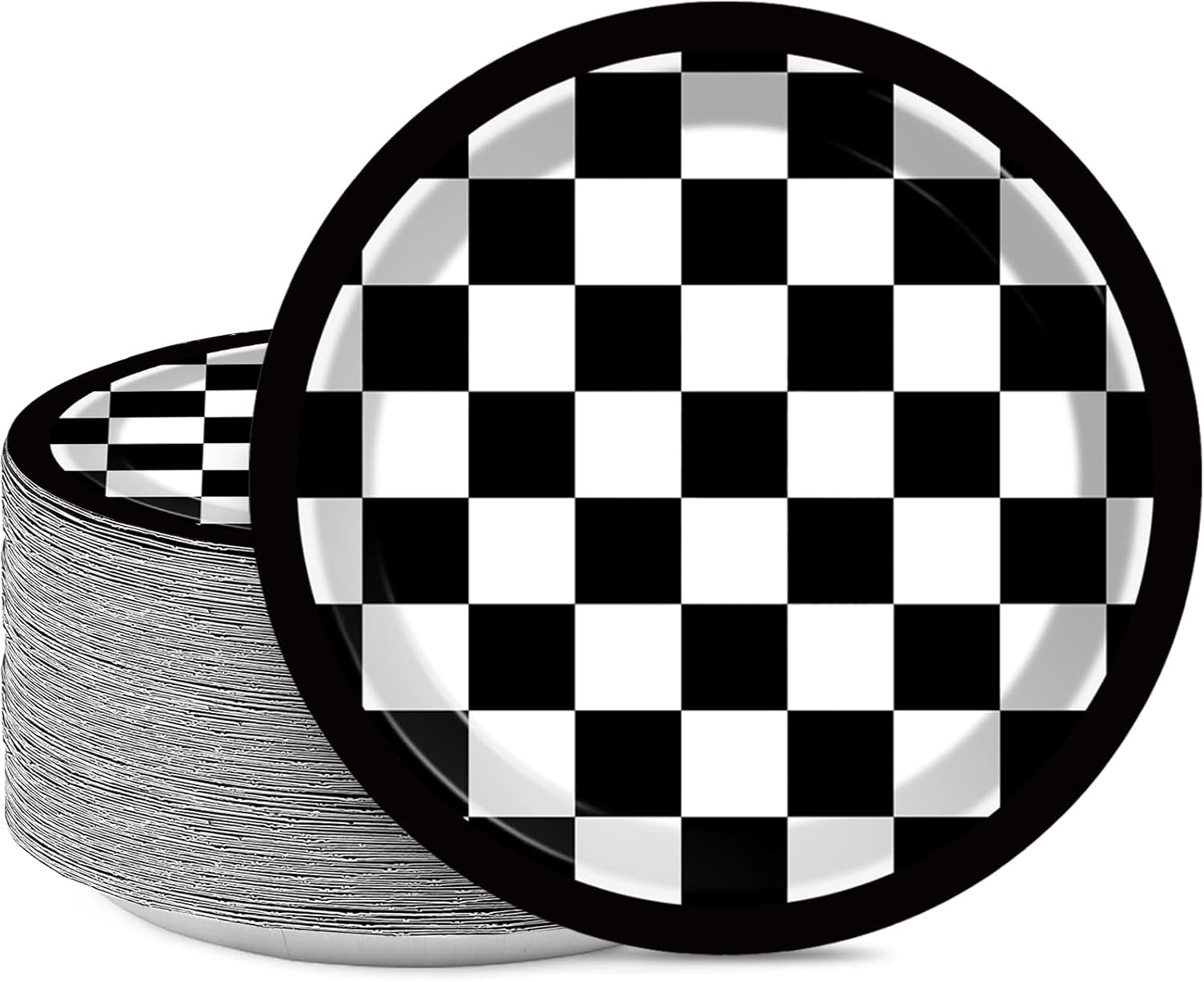 48 Pieces Black and White Checkered Flag Party Paper Plates for Race Car Party Supplies 7" Racing Car Theme Disposable Dessert Plates for Boys Men Birthday Baby Shower Race Fans Party Decorations