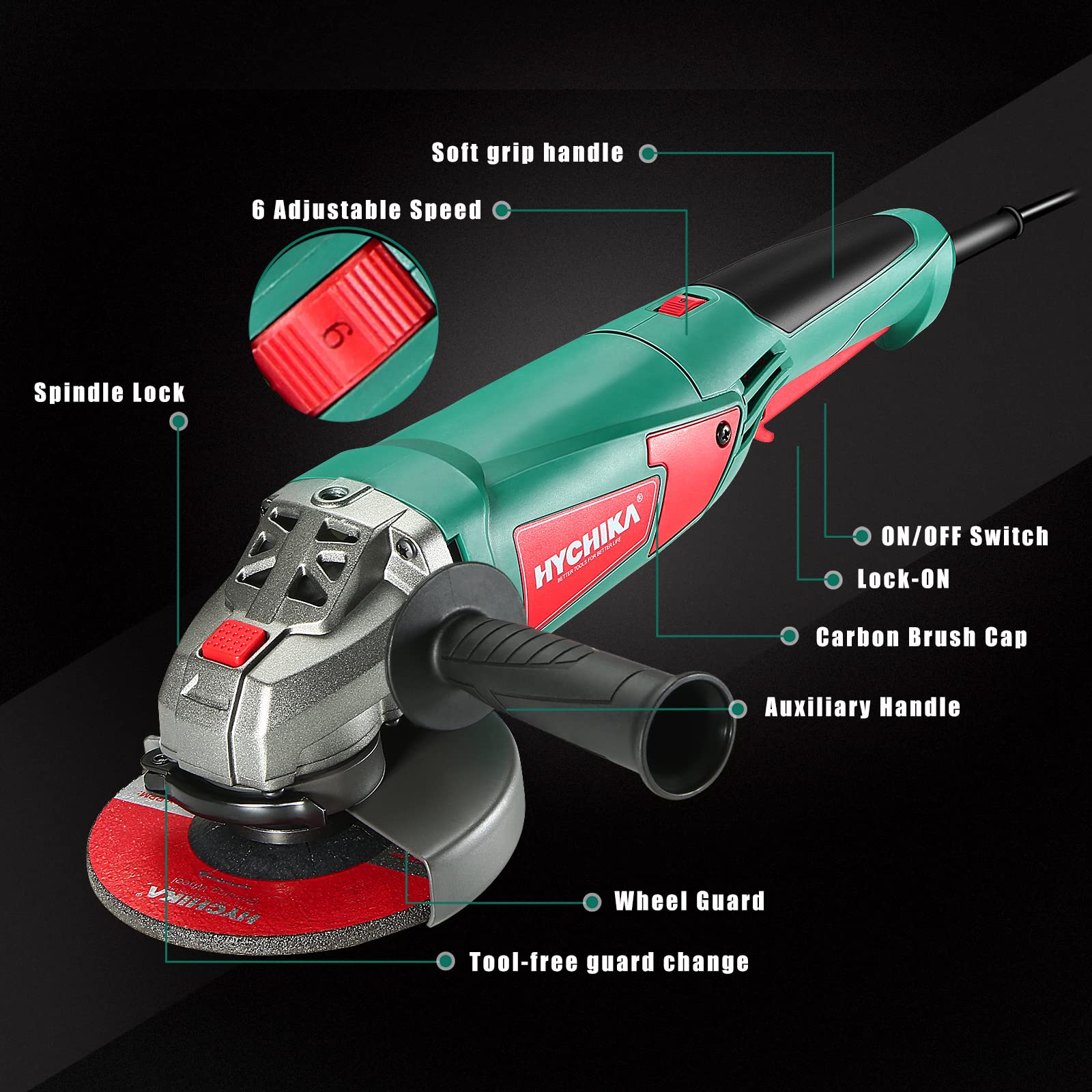Constructor - Haakse Slijper 1200w -125mm - Variabele Snelheid - Opbergdoos - Constructor