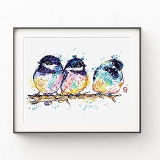 Chickadee Wall Art by Whitehouse Art | Chickadee’s on a Branch, Bird Wall Art, Colorful Bird Painting | Professional Art Print of Chickadee’s on a Branch Original Watercolor Painting | 5 Sizes
