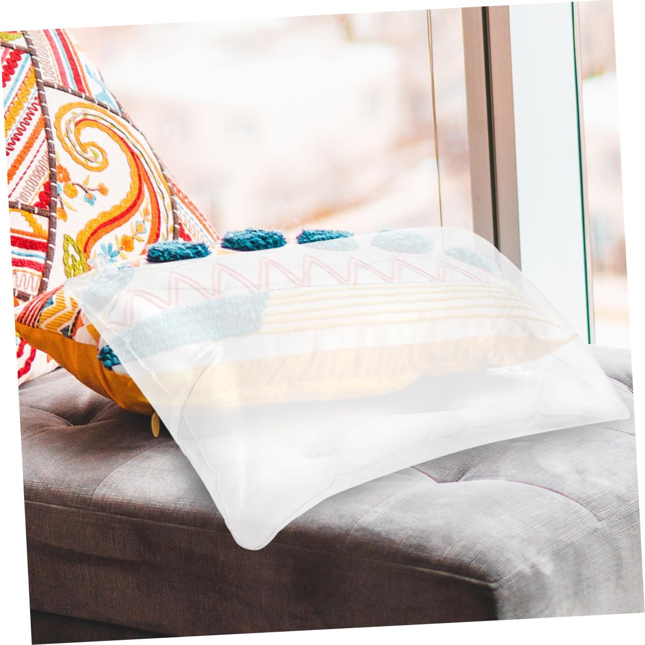 Coussin Gonflable Transparent Rembourrage Étanche pour Camping et Voyage Insert de Coussin Pliable et Résistant PVC Soutien Confortable pour Canapé et Extérieur