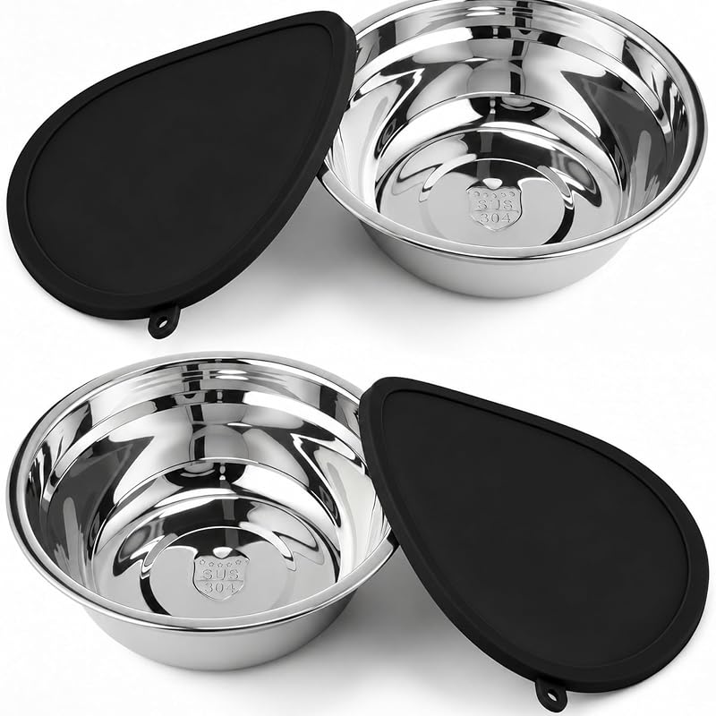 Tigela para viagem para cães Patelai em aço inoxidável com tampa de silicone, preta, 4 peças
