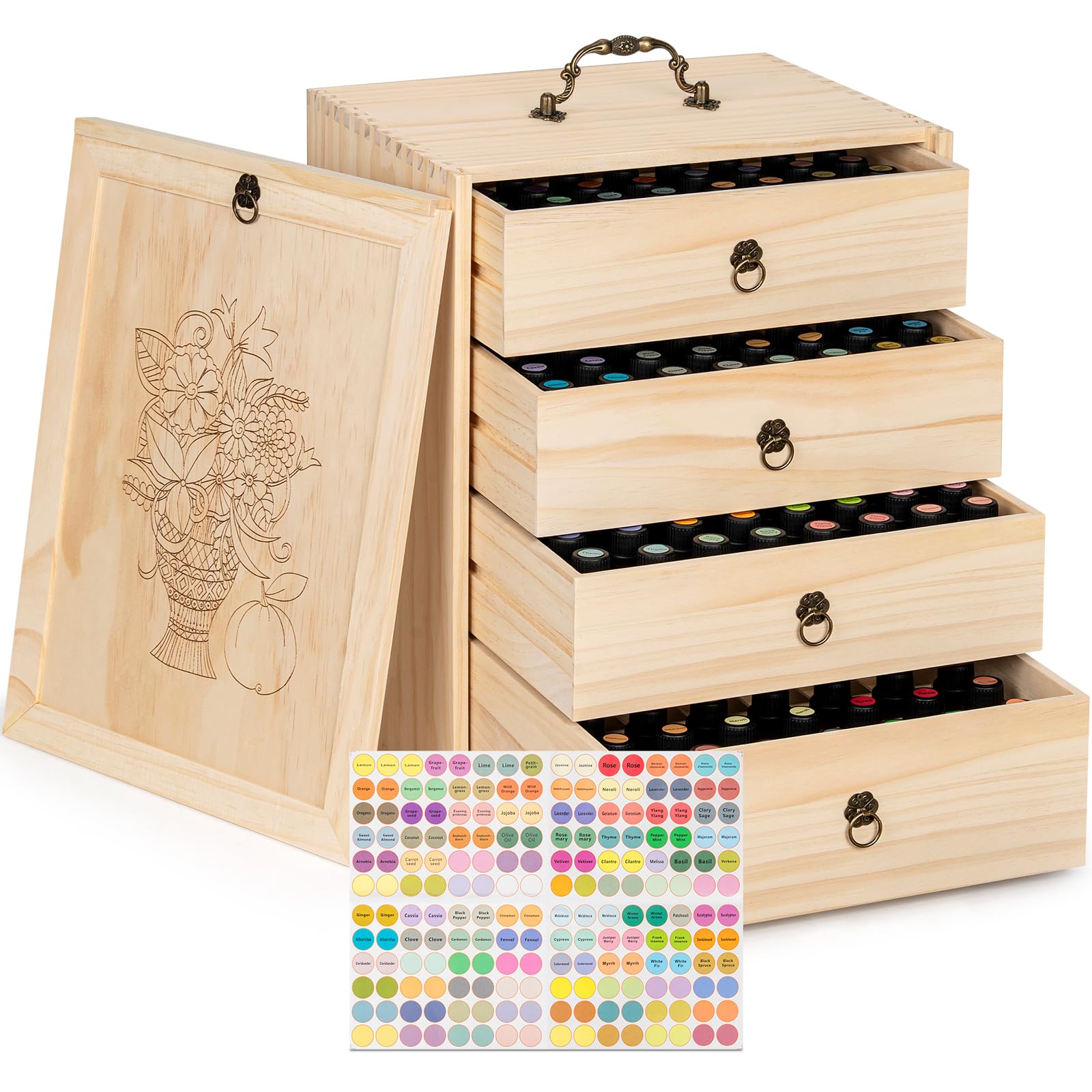TORIBIO Aufbewahrungsbox für ätherische Öle für 192 Flaschen, Aufbewahrungs-Organizer aus Holz, für 5, 10, 15, 20, 30 ml, für junge Wohn- und 