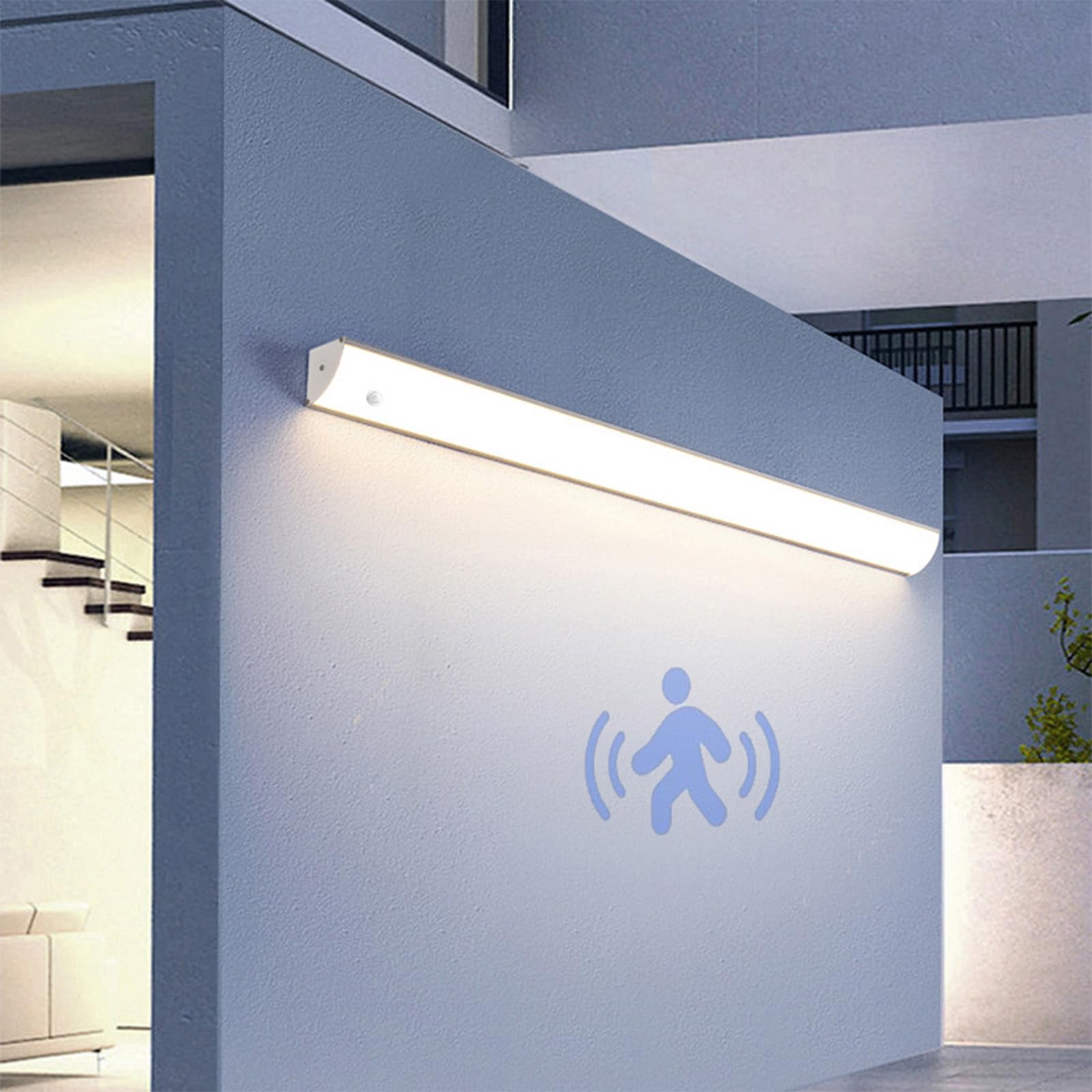 Outdoor Wall Light with Motion Sensor Long Bar Garden Wall Lighting IP65 Waterproof 3000K/4000K/6500K Outside/Indoor LED Wall Lamp Metal Modern for Porch Balcony Garage (Black Natural Light,150cm)