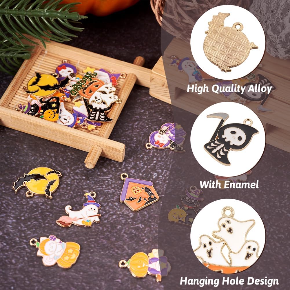 Halloween Charms Pumpkin Ghost Wizard Bat Enamel Charms Halloween Theme Decorative Ornament Pendants for DIY Crafts Earring Necklace Bracelet Keychain Jewelry Making - Image 3