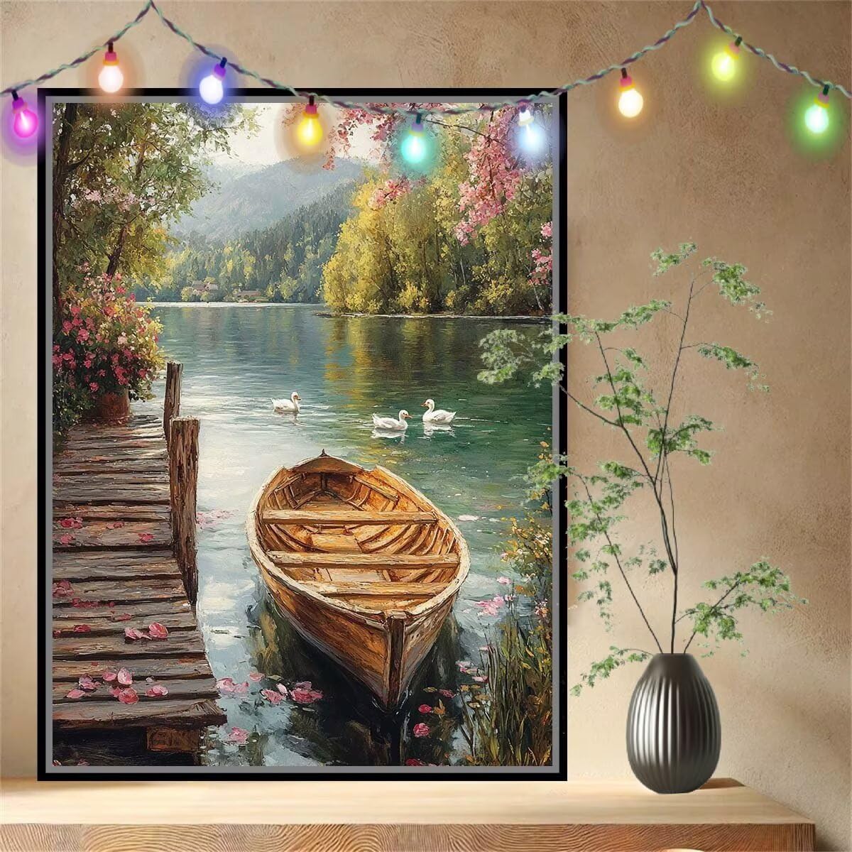 Barca,Anatra Kit per Dipingere con i Numeri,Fai da Te Quadri da Dipingere Numerati per Hobby Creativi Adulti,Kit di Pittura a Olio su Tela Principianti e Bambini per Decora la Casa 90x120cm 54N-8968
