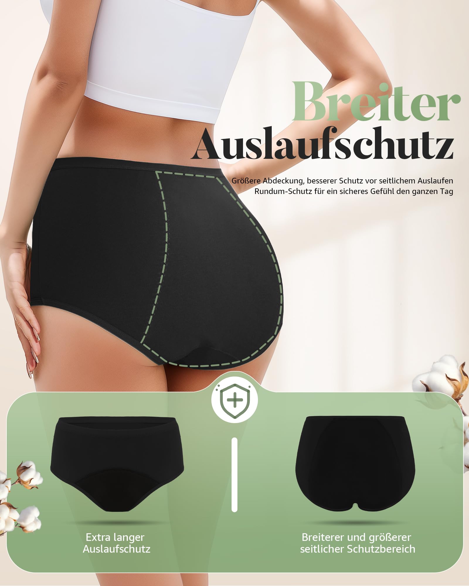 TANSTC Periodenunterschwäsche Starke Blutung Unterhosen Damen Baumwolle Menstruationsunterwäsche Mädchen High Waist Perioden Menstruation Unterwäsche Frauen Slips 3er Pack