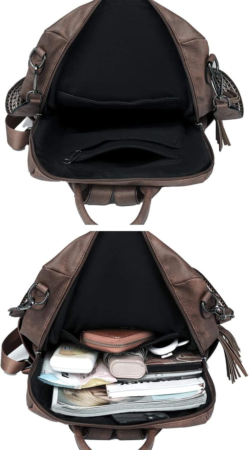 Womens Fashion Backpack Purse for Women Leather Multipurpose PU Ladies Shoulder Bag Travel bag Satchel Handbags (coffee)