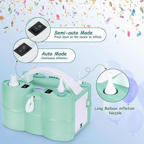 Miniatura 7 de AGPTEK Electric Air Balloon Pump, 110V 600W Rose Red Portable Dual Nozzle Inflator/Blower for Party Decoration C-Verde-3 en 1