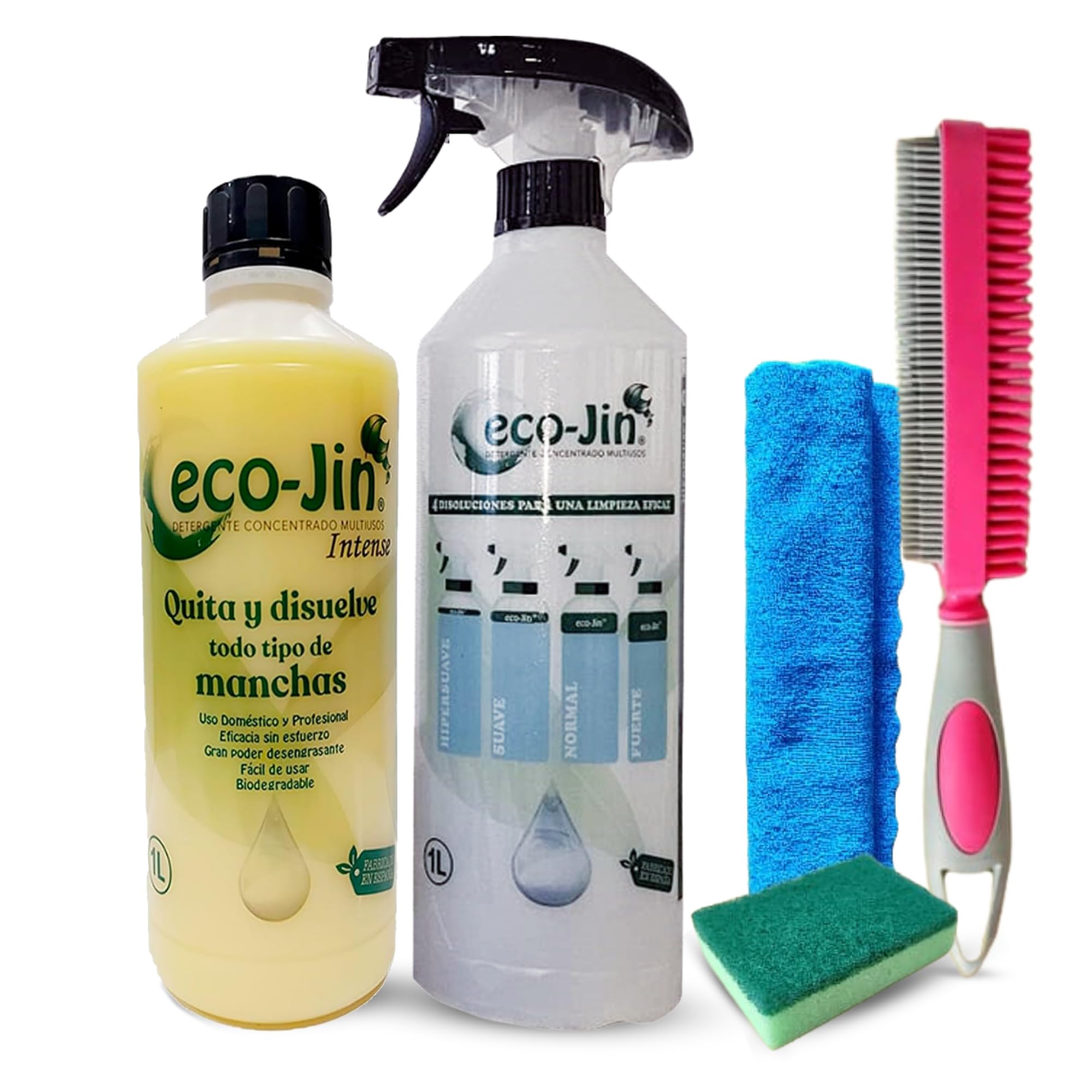 ECO-JIN Pack INTENSE | Difusor | Cepillo Para Textil Rosa | Bayeta Microfibra | Estropajo Con Esponja | Limpiador Multiusos
