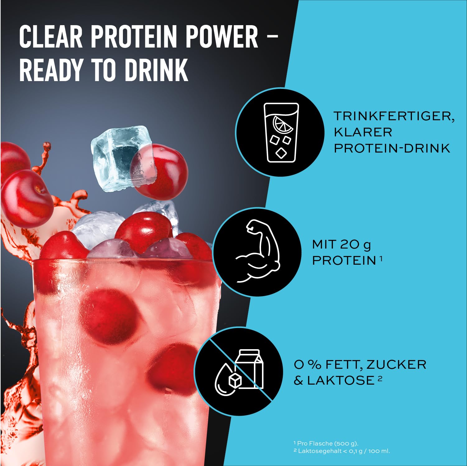 ESN ISOCLEAR Protein Clear Drink RTD, Fresh Cherry, 8 x 500 ml, trinkfertiger Protein-Drink - fruchtig, klar und erfrischend