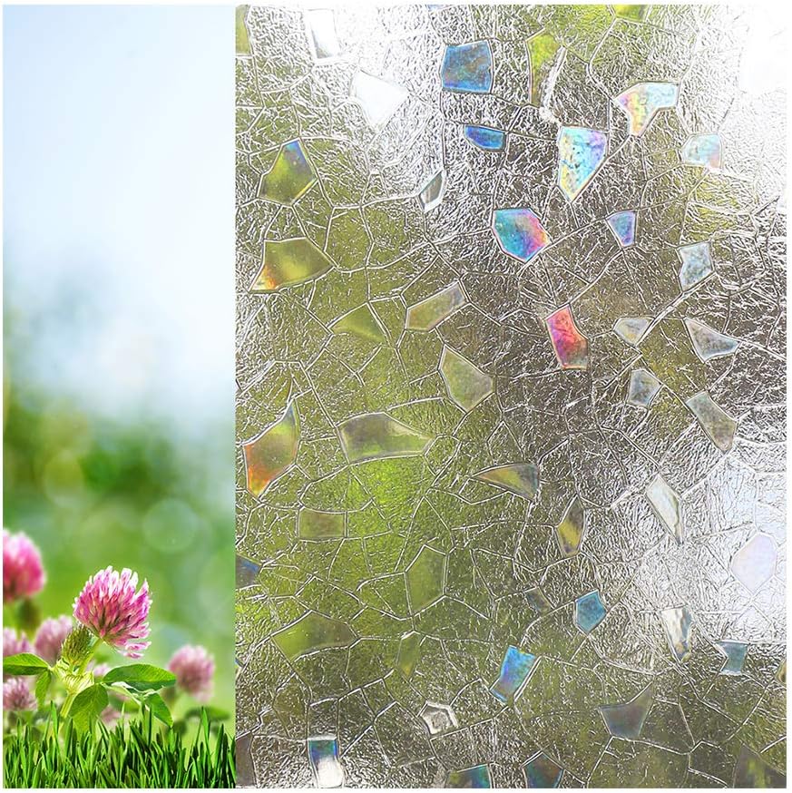 Xindinyi Stained Glass Frosted Static Cling Glass Non Adhesive Decorative Window Film for Office Home Living Room Bathroom Kitchen (17.3"x78.7", Style-Splinter)