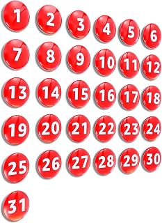 31 Large Magnetic Calendar Numbers, Colored Glass Calendar Magnets for Schedule Dry Erase Whiteboard, Magnetic Whiteboard, Refrigerator (Red,1.38")