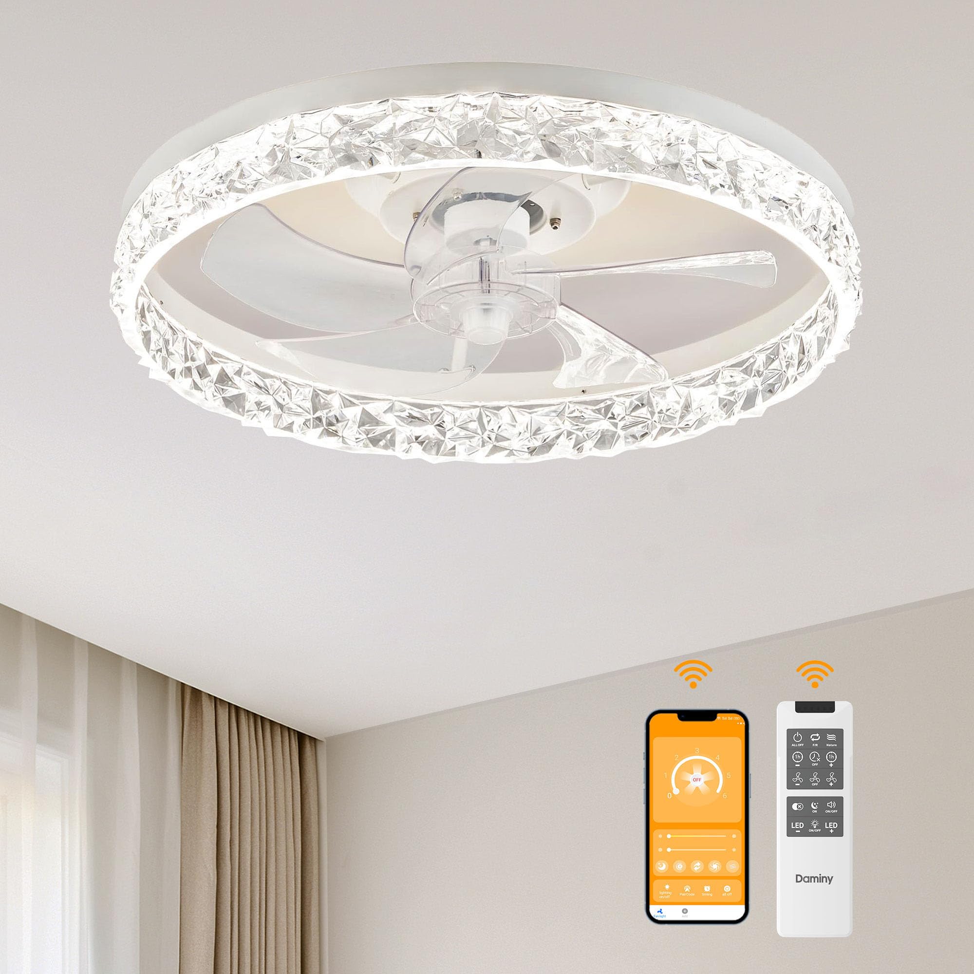 DAMINY 20 Inch White Ceiling Fans with Lights and Remote