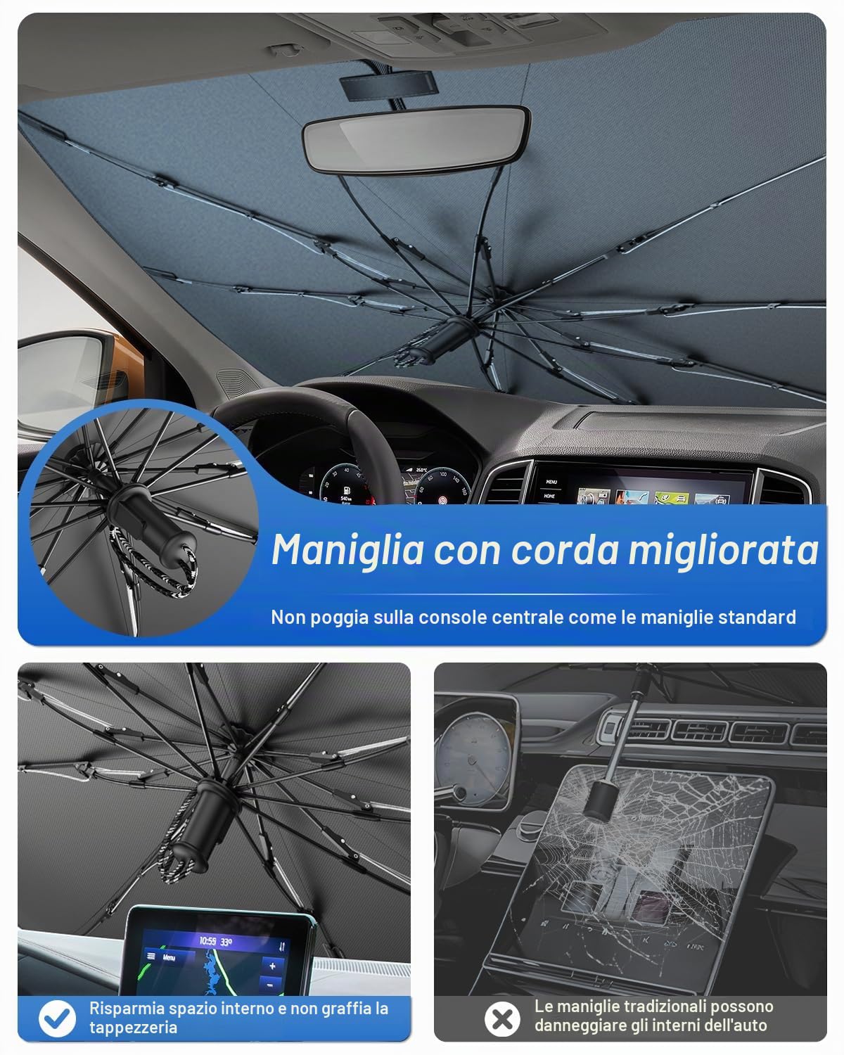 SHAOHAO Compatibile con Skoda Karoq 2019-2026 Parasole per auto Parasole per parabrezza Facile da riporre Maniglia con cordino Protezione UV Accessori Skoda Karoq parasole