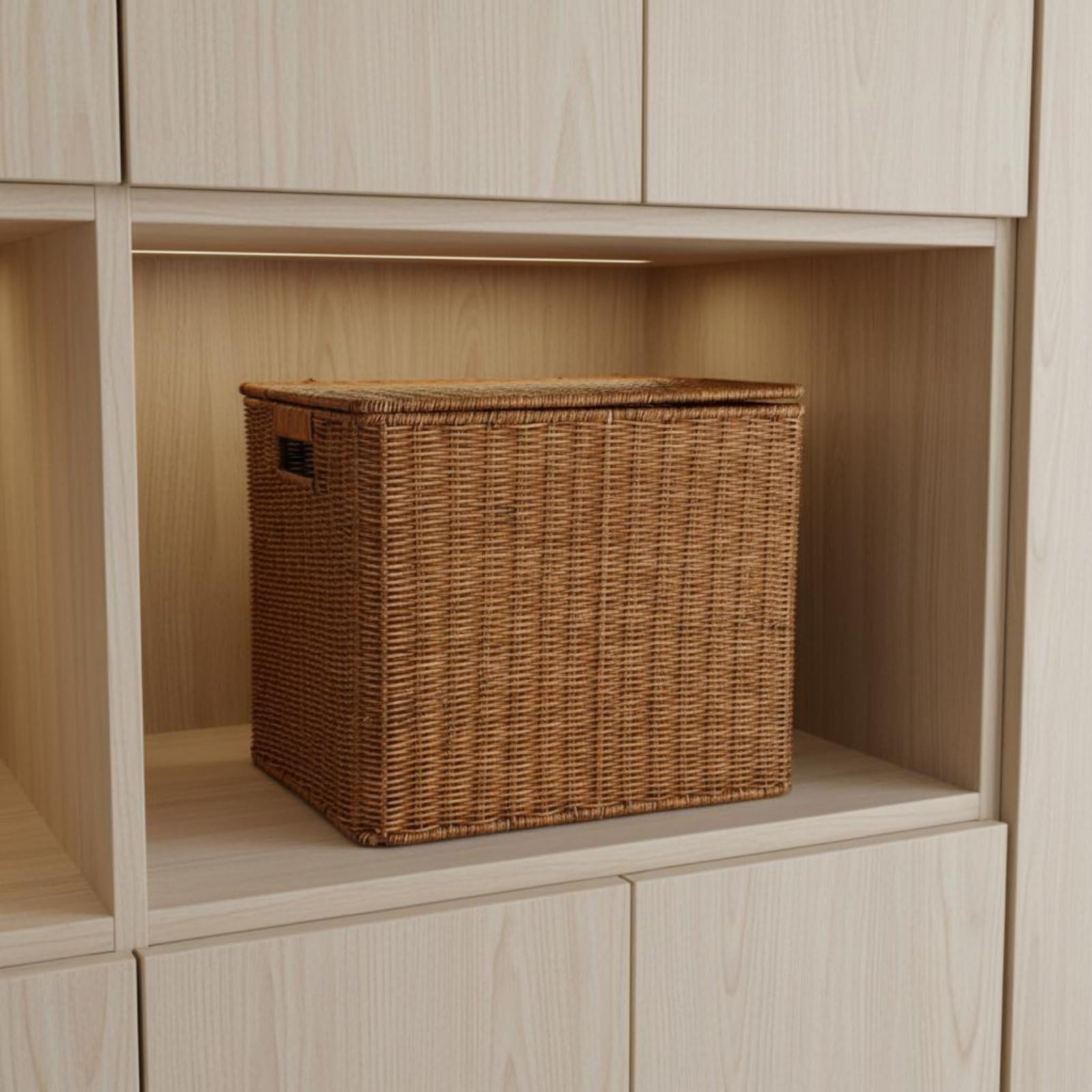 predolo Storage Organizer Cesta de Almacenaje Caja Contenedor Organizador con Tapa Diseño Nórdico Tejido y Ahorro de Espacio Adecuada para Salón Estudio Estantería Armario, S