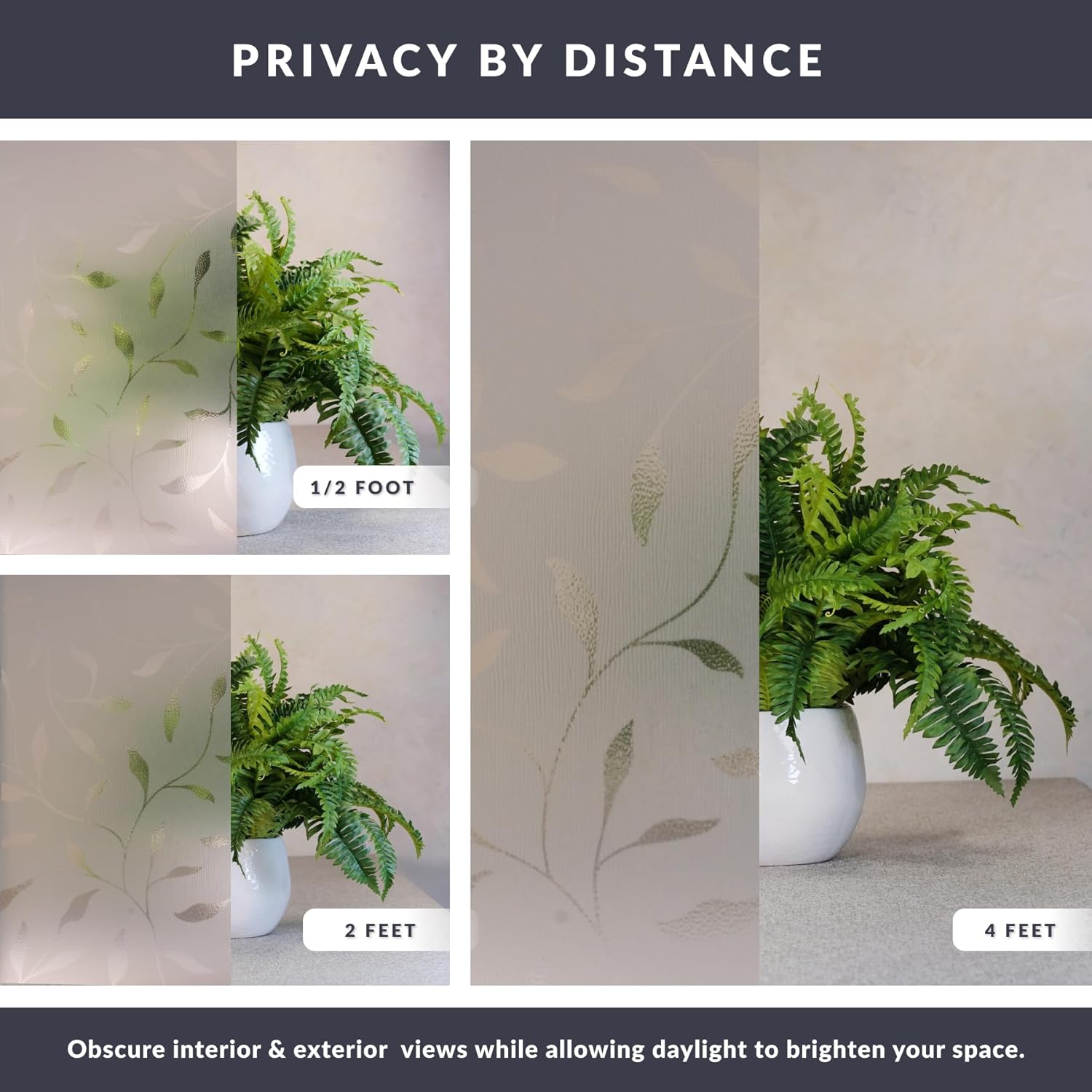 Etched Leaf Window Privacy Film by Artscape - Decorative Privacy Frosted Glass Design, Static Cling, Day and Night Privacy, UV Protection, Easy to Apply and Removable, Made in USA - 24 x 36 Inch
