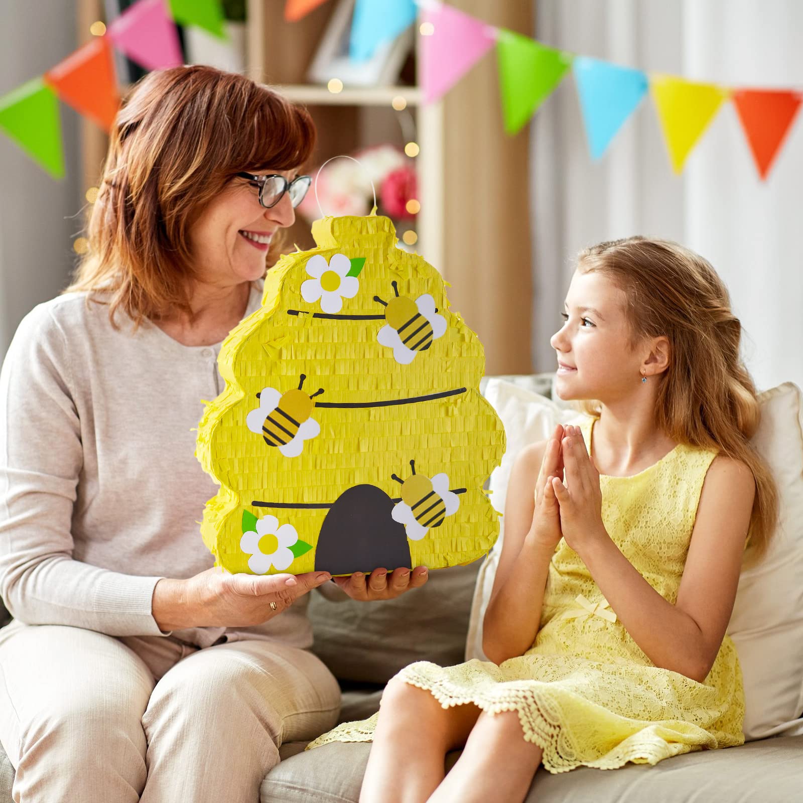 Beehive Gender Reveal Pinata a tema alveare Pinata con benda, bastone e coriandoli Rivelazione di genere Forniture per Baby Shower Girl Boy Compleanno Party Decorationsk