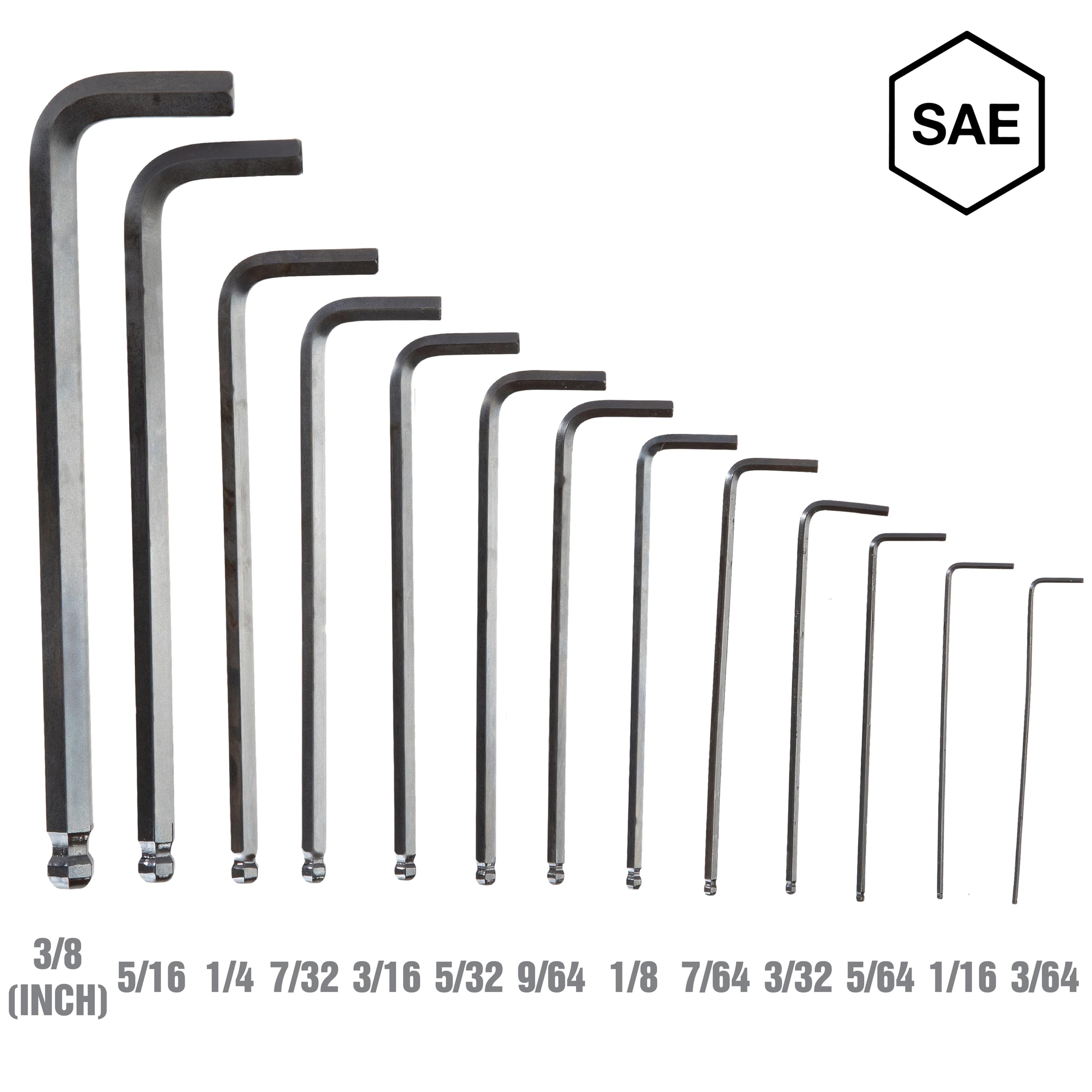 OEMTOOLS 24287 Juego de llaves hexagonales SAE de 13 piezas, juego de llaves Allen, juego de llaves hexagonales de extremo de bola de brazo largo, almacenamiento de llaves Allen