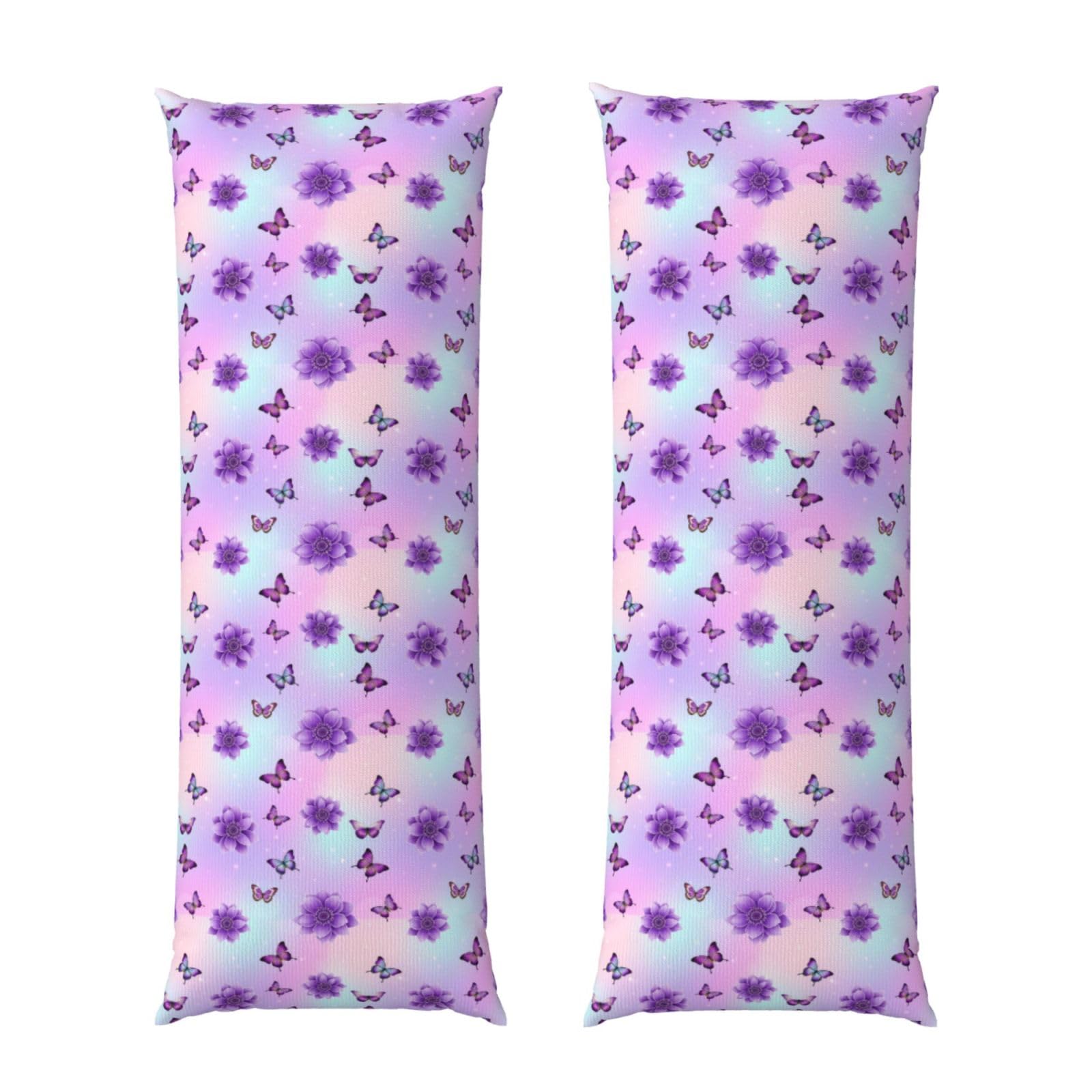 Body Pillow Cover 20x60 Inch, Butterfly Purple Flowers, Plush Velvet Long Pillowcase with Zipper, Softffy Rectangular Case for Couch Bed Hotel Decor