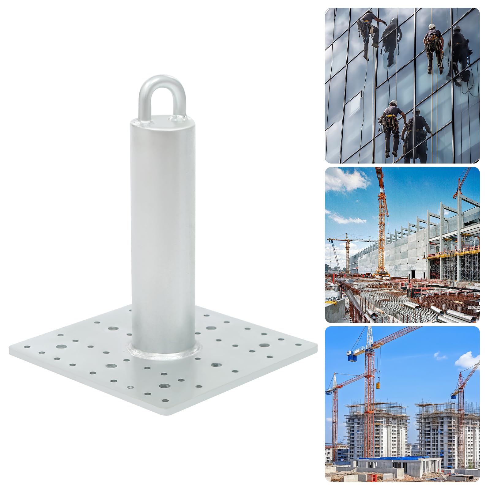 Commercial Roof Anchor with Screws, 12’’H Galvanized Steel Roofing Anchor Point, 5000lbs Breaking Strength for Roofing Construction Maintenance, Metal, Wood or Concrete Application