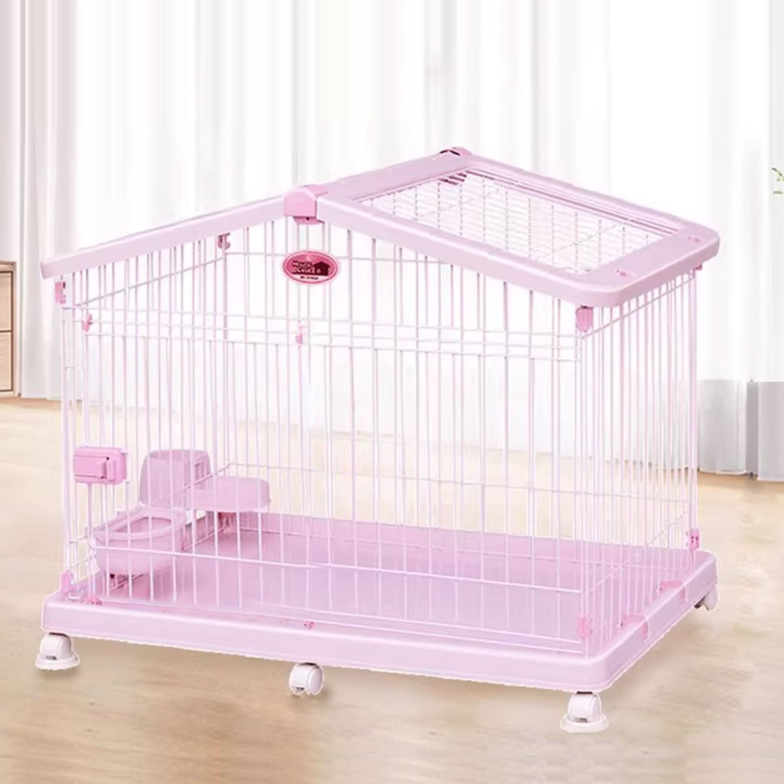 Kennel Gabbia for Cani Da Interno Trasportino Cane Con Serrature E Vassoio Rimovibile Resina E Ferro Tetto Panoramico Facile Da Pulire Disponibile in 2 Misure(Rose,94 * 62 * 76cm)