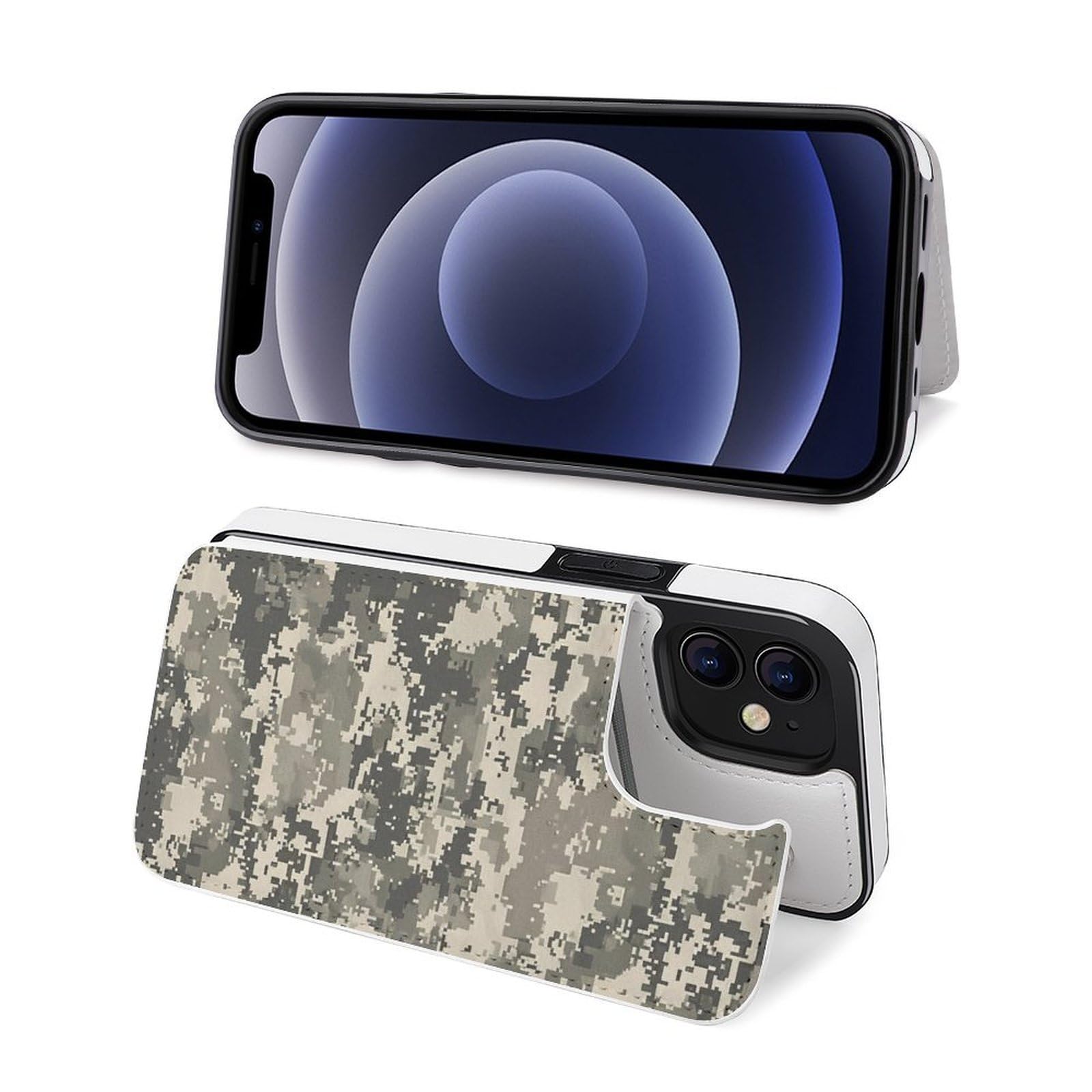 Fundas tipo cartera para iPhone 12, diseño de camuflaje digital del ejército, funda de piel con ranuras para tarjetas