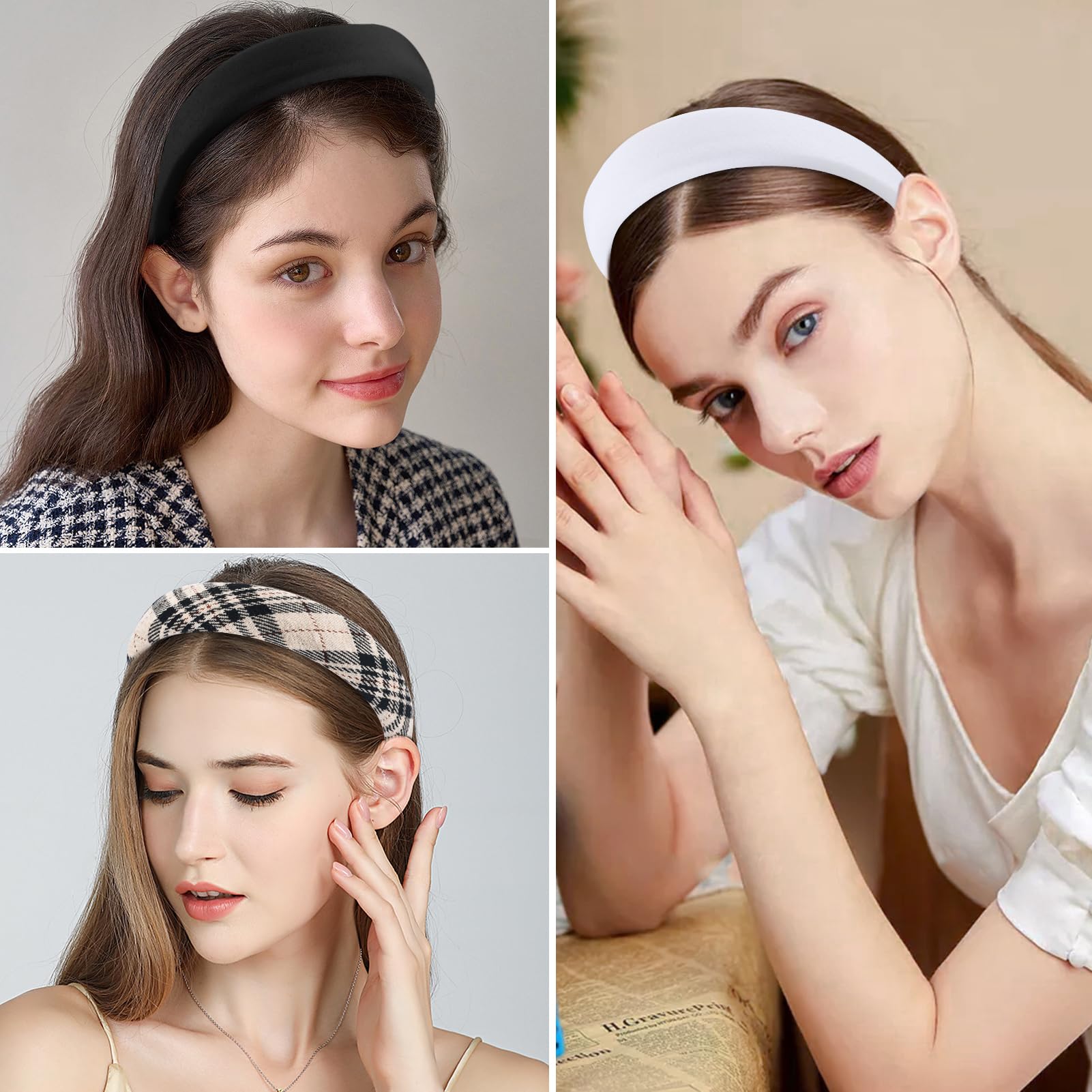 Amazon.com : 4Pcs Padded Black Headbands for Women Girls 