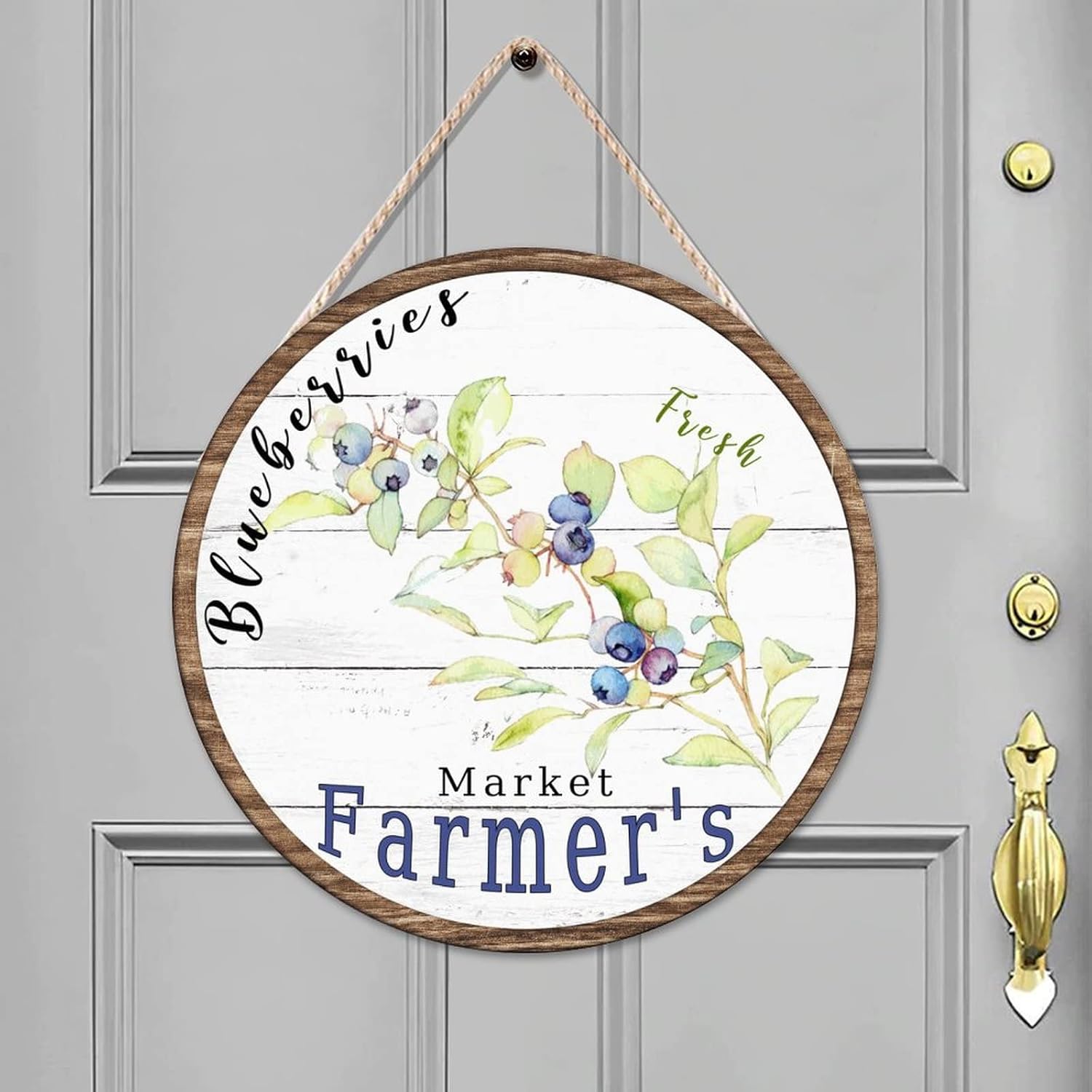 Fresh Wall Hanging Sign Plaque, Vintage Fruit Blueberry Wood Door Sign, Rustic 16x16in Front Door Sign for Outdoor Front Porch Farmhouse Front Door Decor Housewarming Gifts