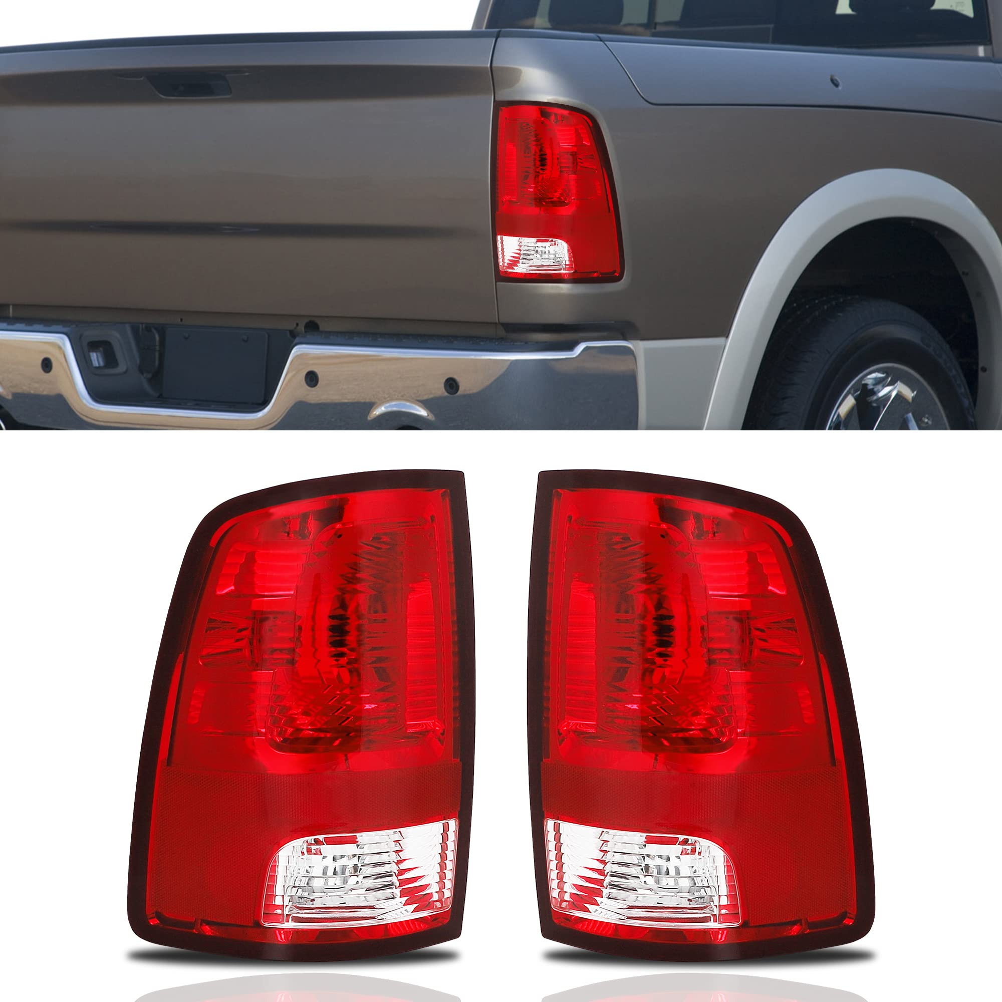 Tail Light Assembly Fit for 2009-2018 2009 2010 2011 2012 2013 2014 2015 2016 2017 2018 09 10 11 12 13 14 15 16 17 18 Dodge Ram 1500 2500 3500 Taillight Driver Side and Passenger Side