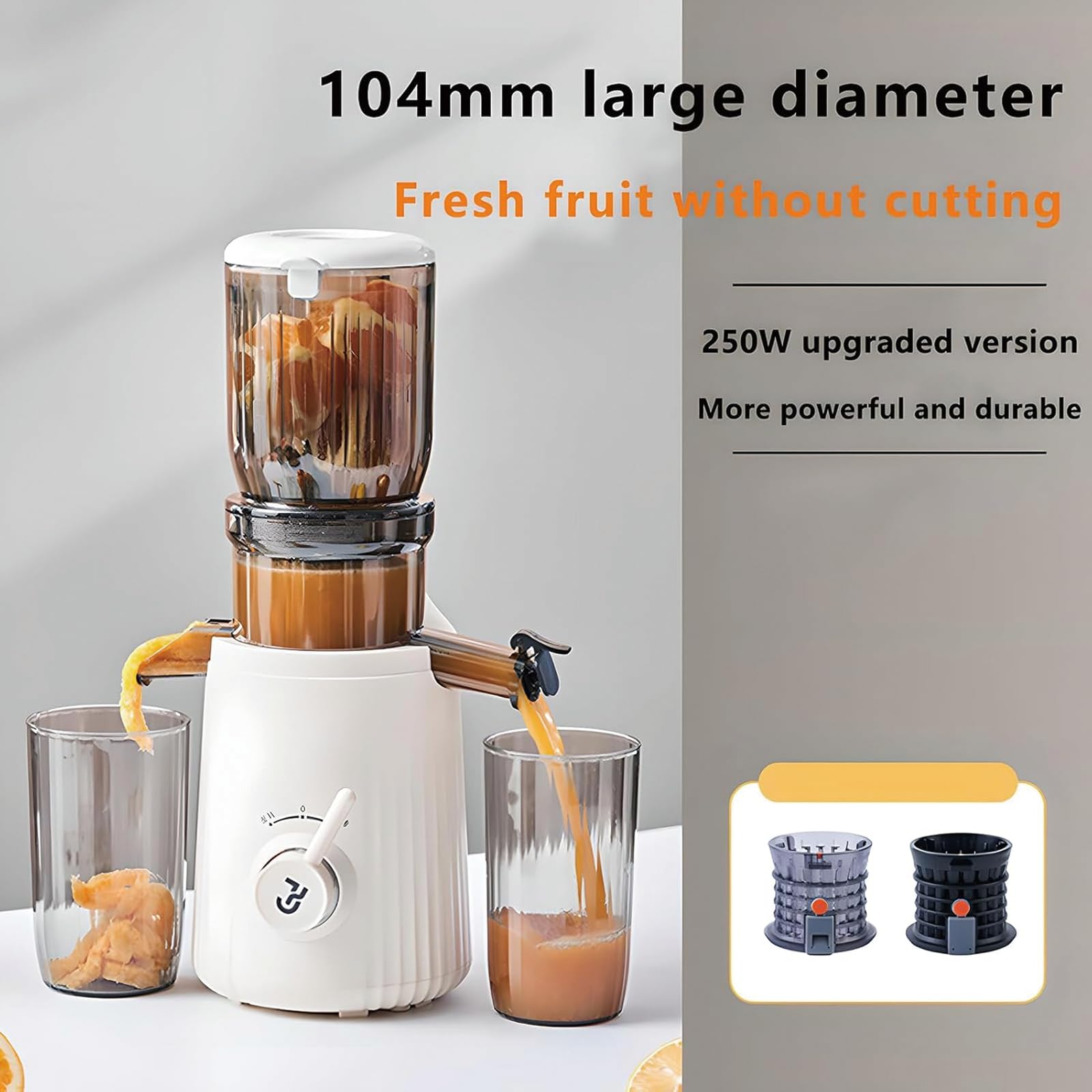 Centrifugeuse 250 W, Jus Pur À 98%, avec Séparation du Jus, Grand Diamètre 104 Mm, Récipient De 1 Litre, Interrupteur À Une Touche, pour Agrumes, Oranges Et Fruits
