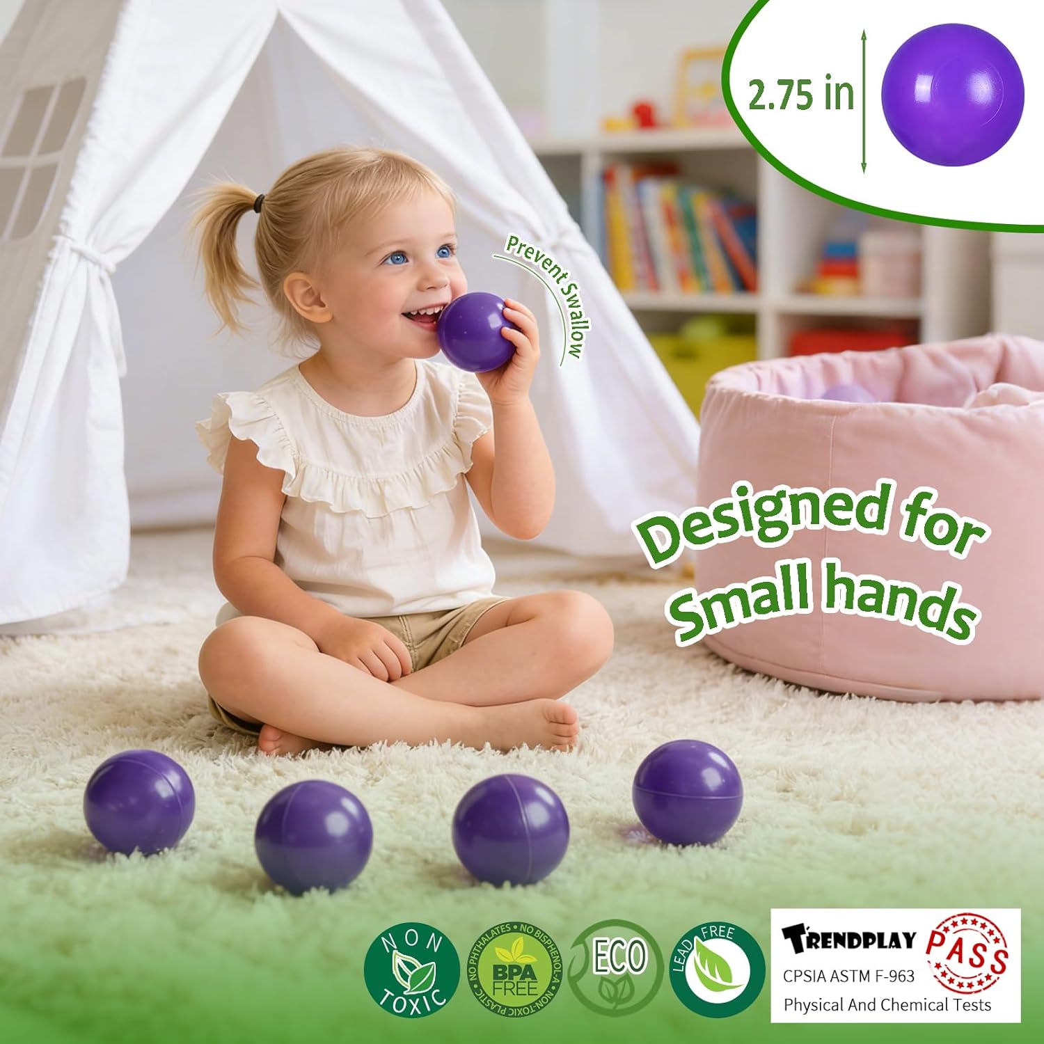 TRENDPLAY Large Ball Pit Balls 50 100 Count 2.75 Inch, Big Neutral Balls Bulk Non Toxic for Toddler Baby Kids Dogs,Party