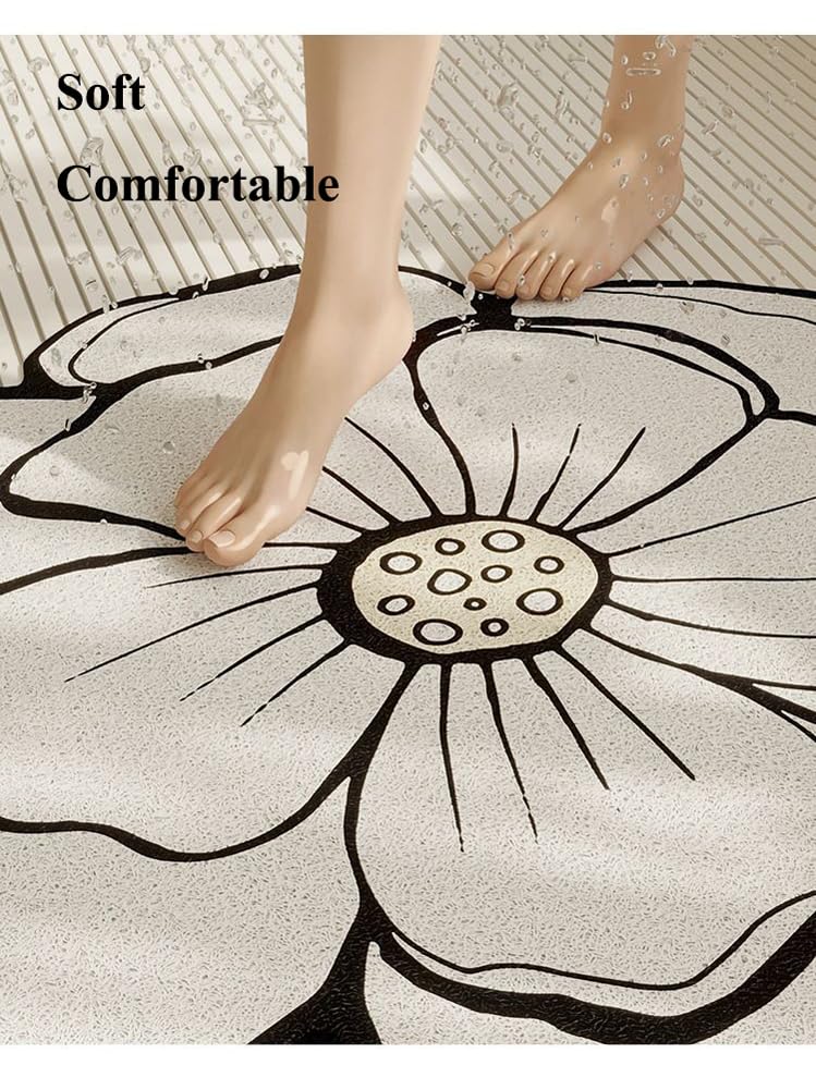 Alfombrilla de ducha extra grande de PVC con forma de flor, antideslizante, antideslizante, suave, con agujeros de drenaje, alfombrilla de masaje lavable para cabina de ducha (rosa, 100 x 100 cm)