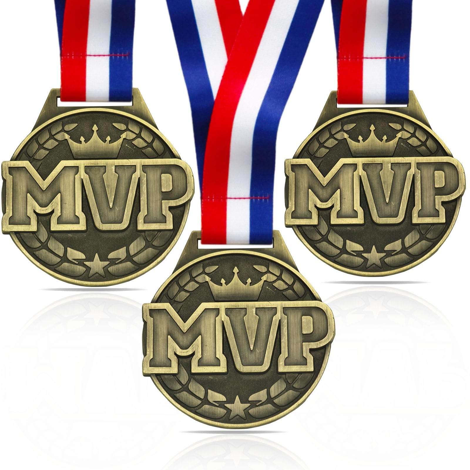 YUJUE 3pcs MVP Champion Medals, 3 Inch Large Gold Medals, Most Valuable Player Medals for Football Fantasy Basketball Soccer Sports Achievement MVP