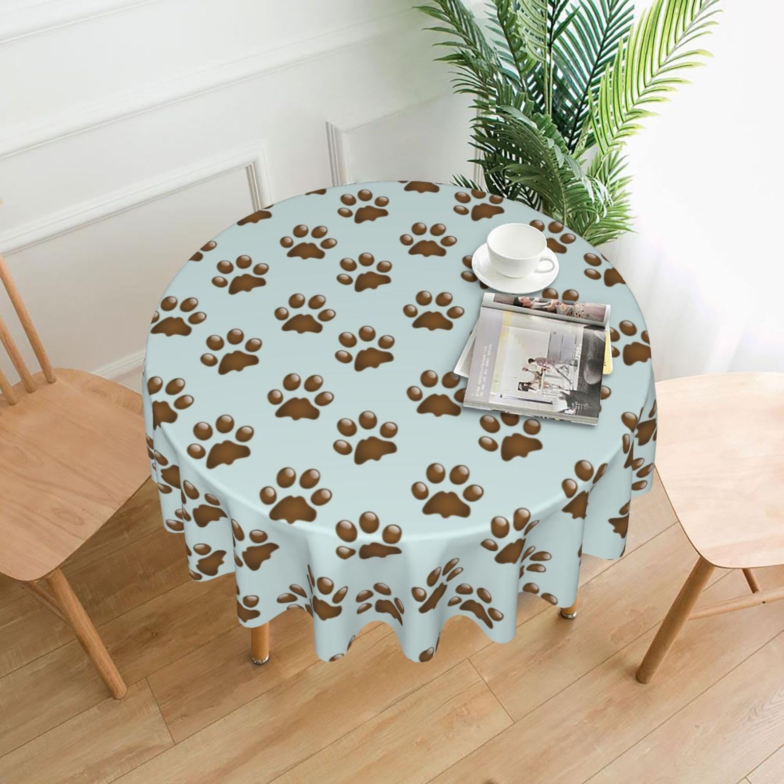 SDEGTHO Pet Paw Prints Print Modern Retro Round Tablecloth 60in Polyester Fabric Cover for Party Dining Table Washable