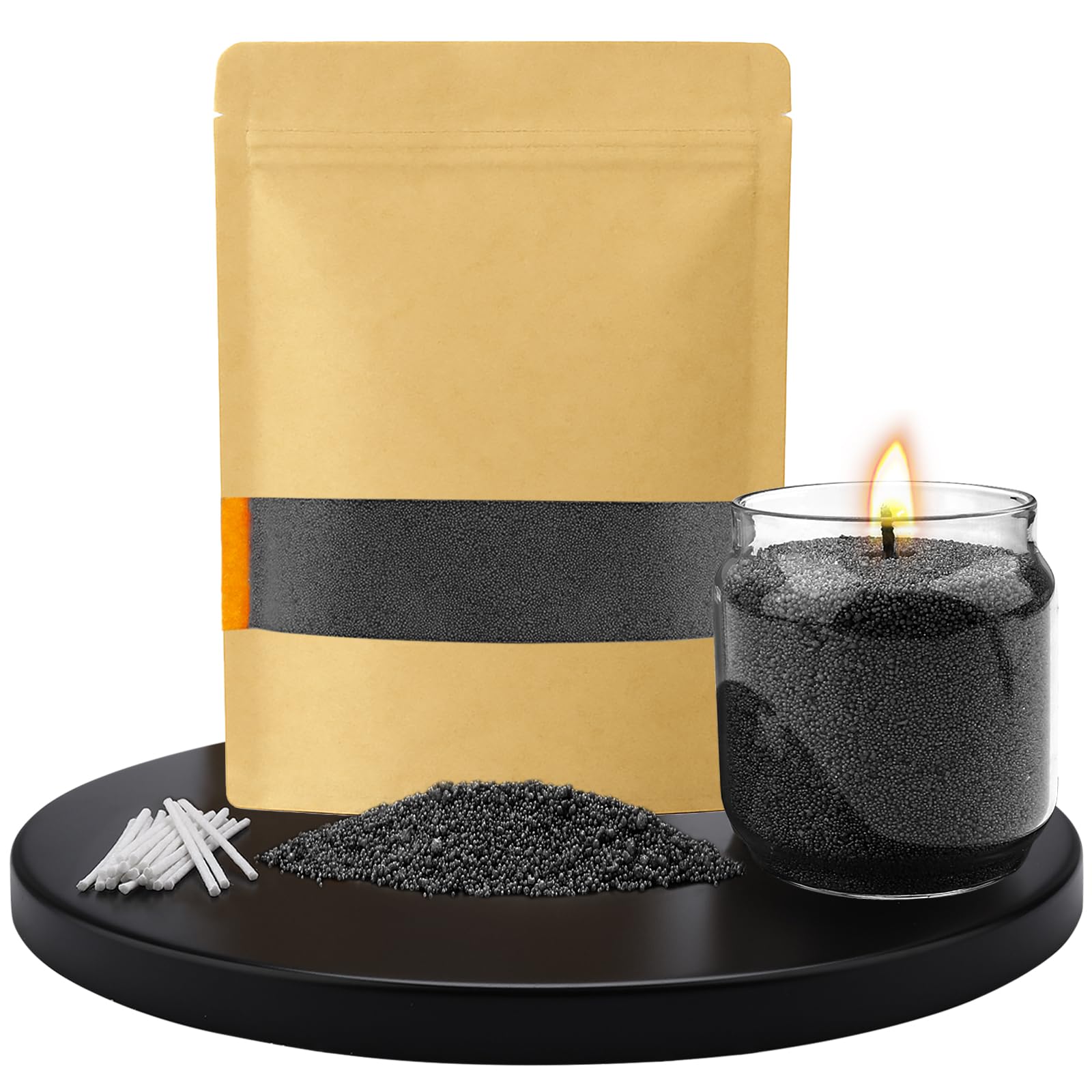 Candle Sand and Wicks, 200g Pearled Candle Warmnest Candle Sand, Pearled Candle Wax Sand Candle Wax Sand Candle Pearls with 20 Pcs Wicks (Black) — image 1