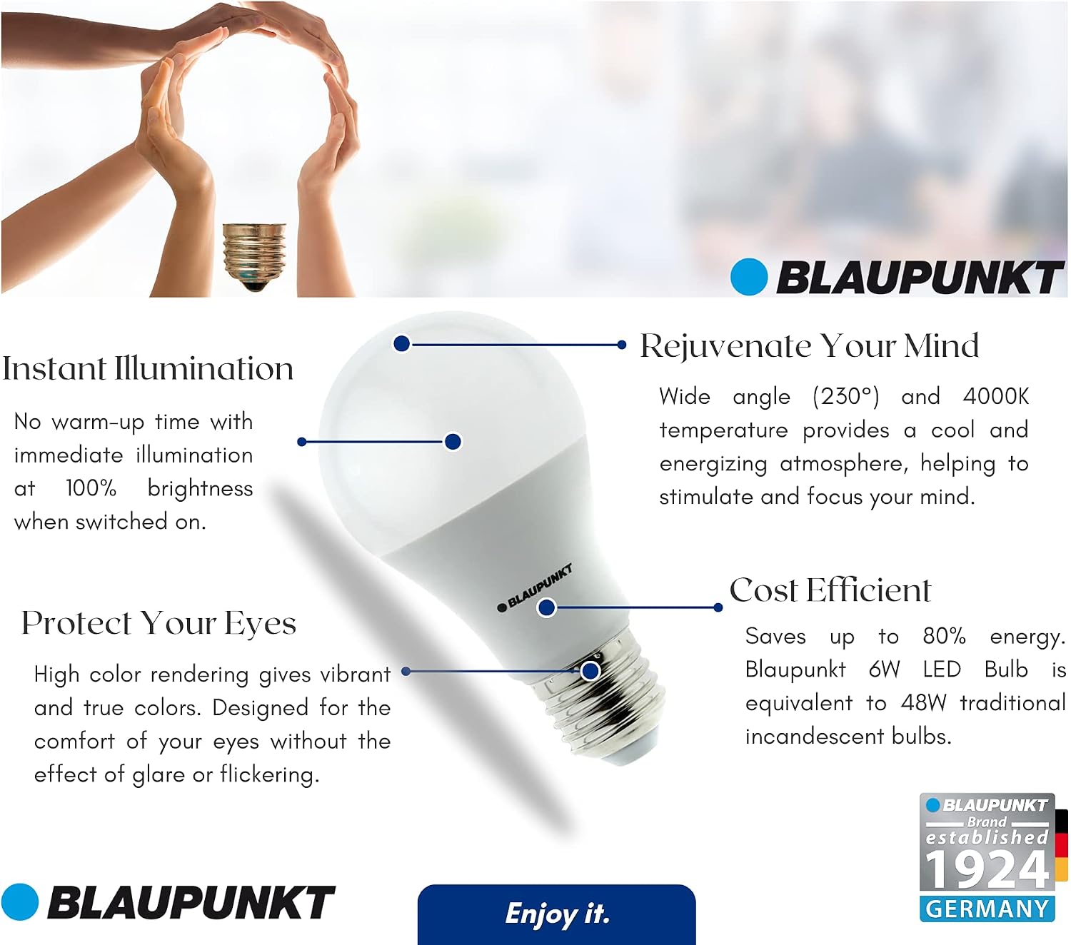 BLAUPUNKT LED Bulb Classic A60 LED lamp, E27 Base Screw, 6W, Replaces 60W, Natural White 4000K, Natural Neutral Daylight - Image 5