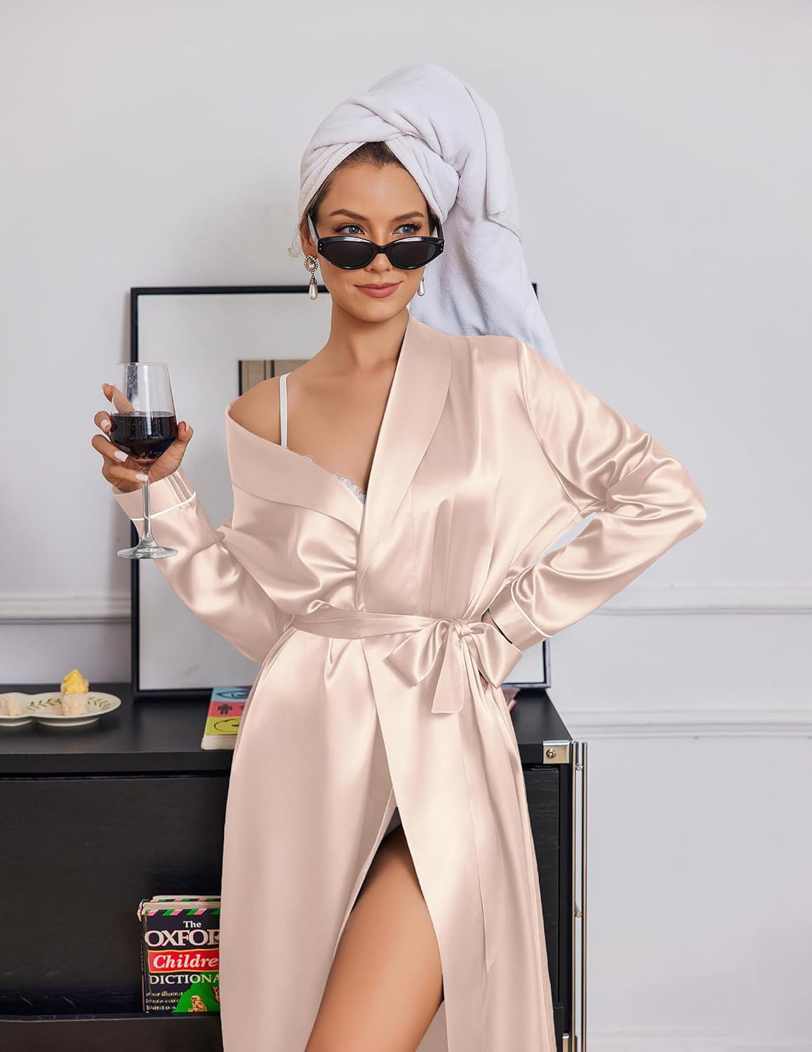 Ekouaer Silk Robes for Women Shawl Collar Satin Bathrobe Long Bride Wedding Party Robe Lightweight Sexy Sleepwear S-XXL - Image 3