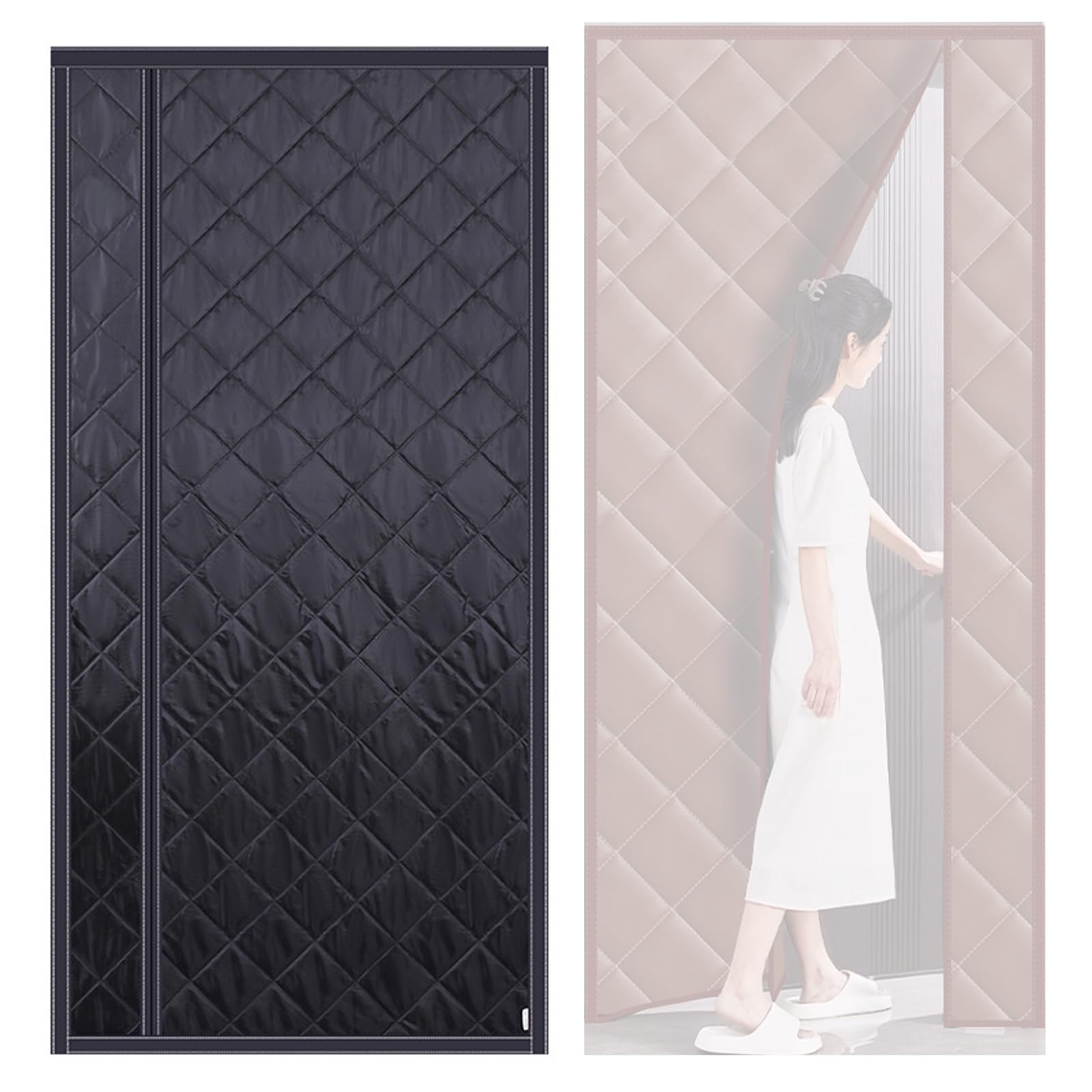 Magnet Wärmeschutzvorhang, Thermo Türvorhang Winddicht, Kälteschutzvorhang Isolier Schutz Vorhang Für Kellertür Balkon Terrassen(Schwarz,W 145 x H 205cm)