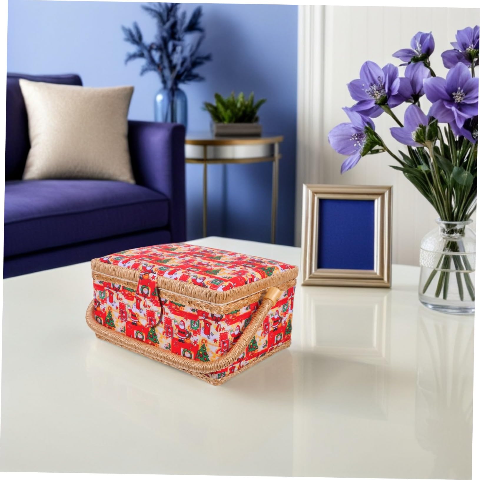 Cesta de Costura con Caja de Obsequio de Navidad Tejida para Almacenar Hilos Agujas Tijeras y Otros Accesorios de Costura Interiores para Manualidades de Temporada