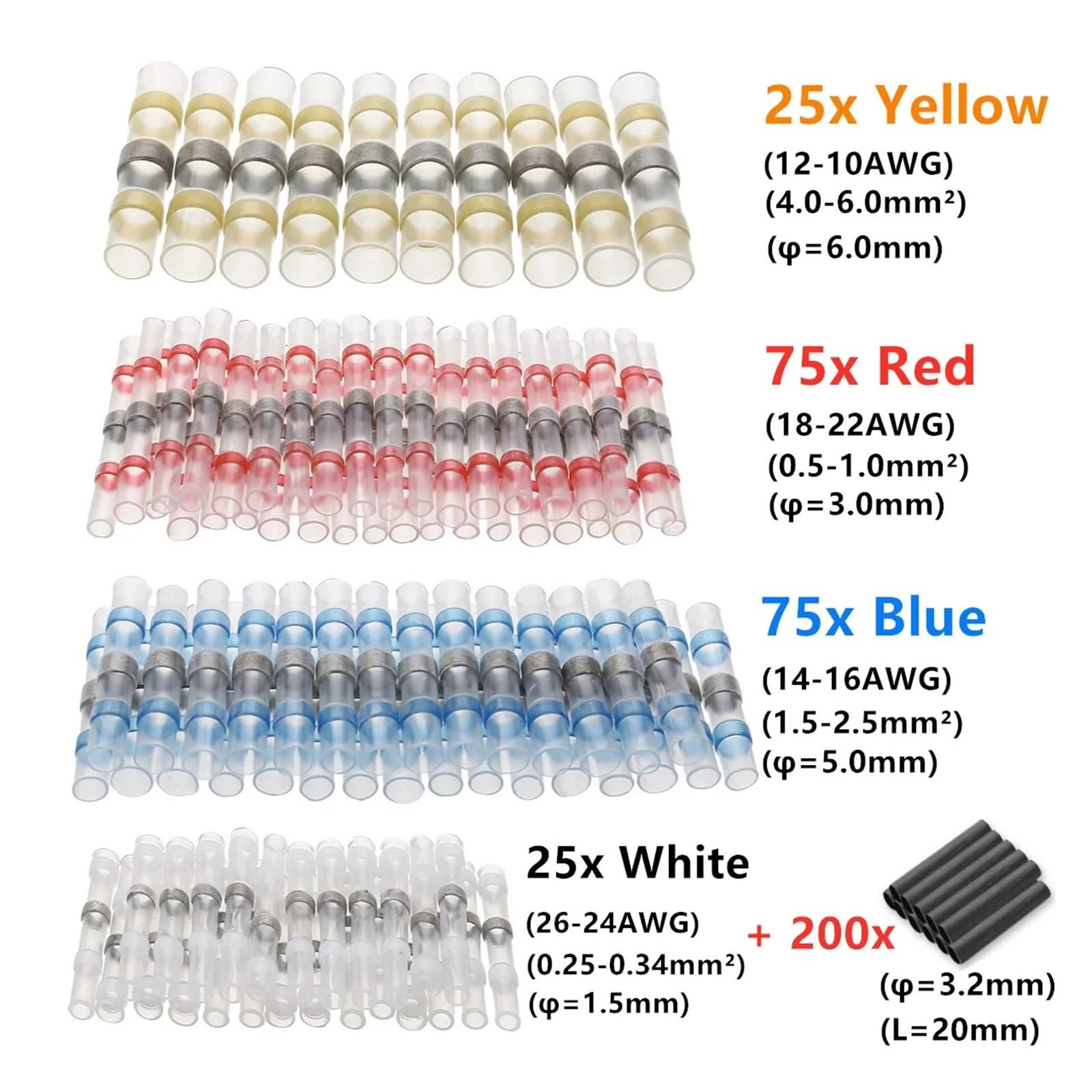 400 piezas impermeable soldadura sellado manga empalme terminal tubo termorretráctil conector de cable kit de conector a tope surtido
